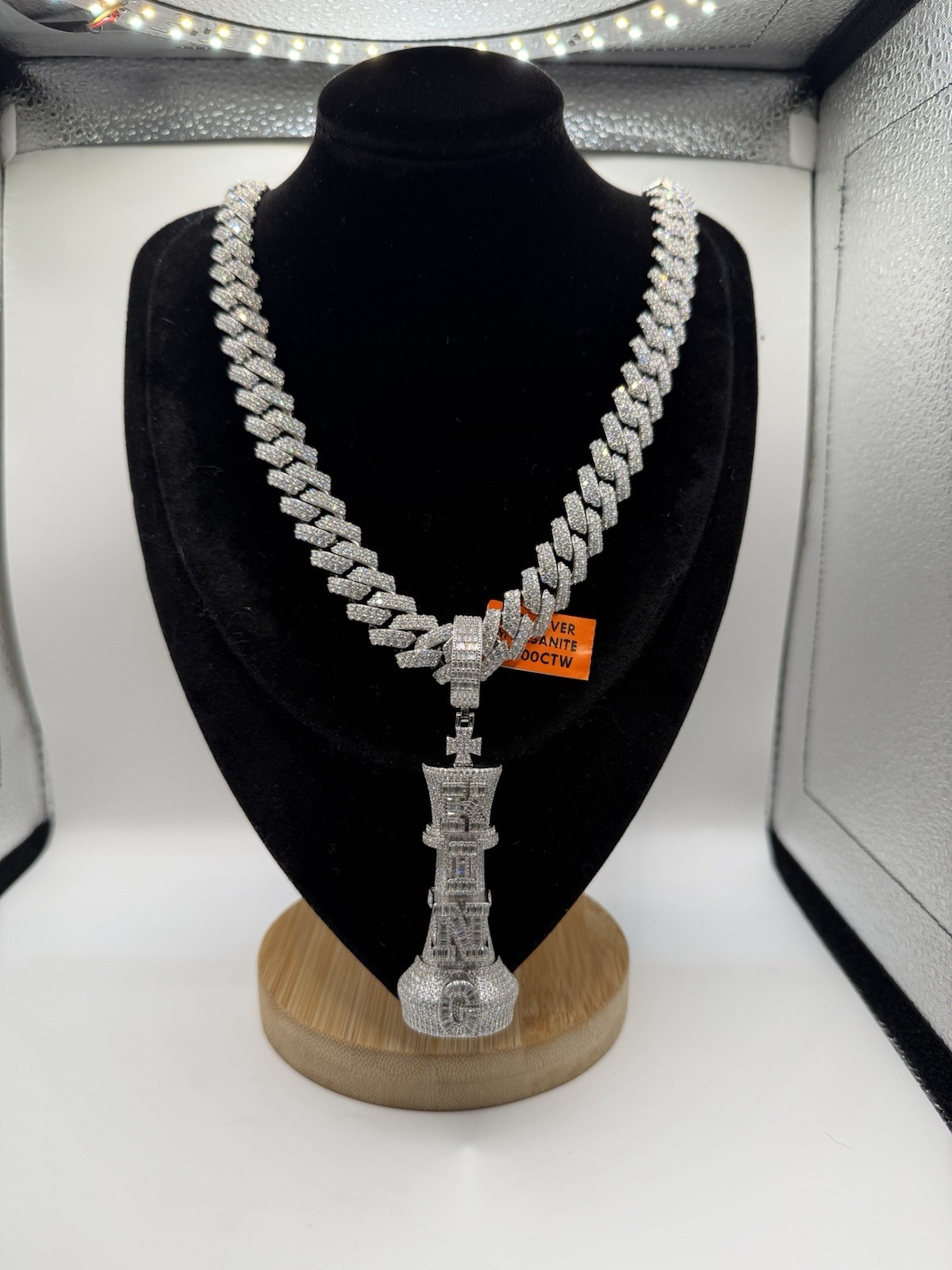 16mm 24” Moissanite Chain Sterling Silver 925 With 925 Moissnaite King Pendant