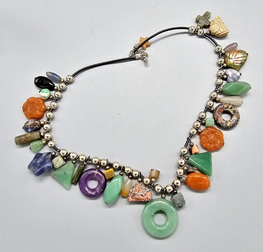 16″ Bead Treasure Charm Necklace, multiple fun shapes, colors gemstones