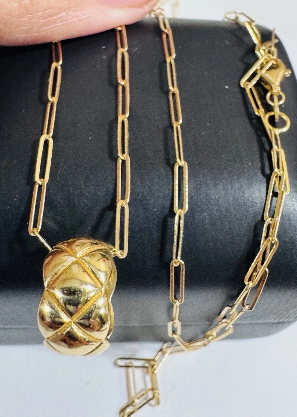 18K 750 Real Pure Gold Quilted Necklace 20″/31” Long Adj, 3/5mm 6.6g