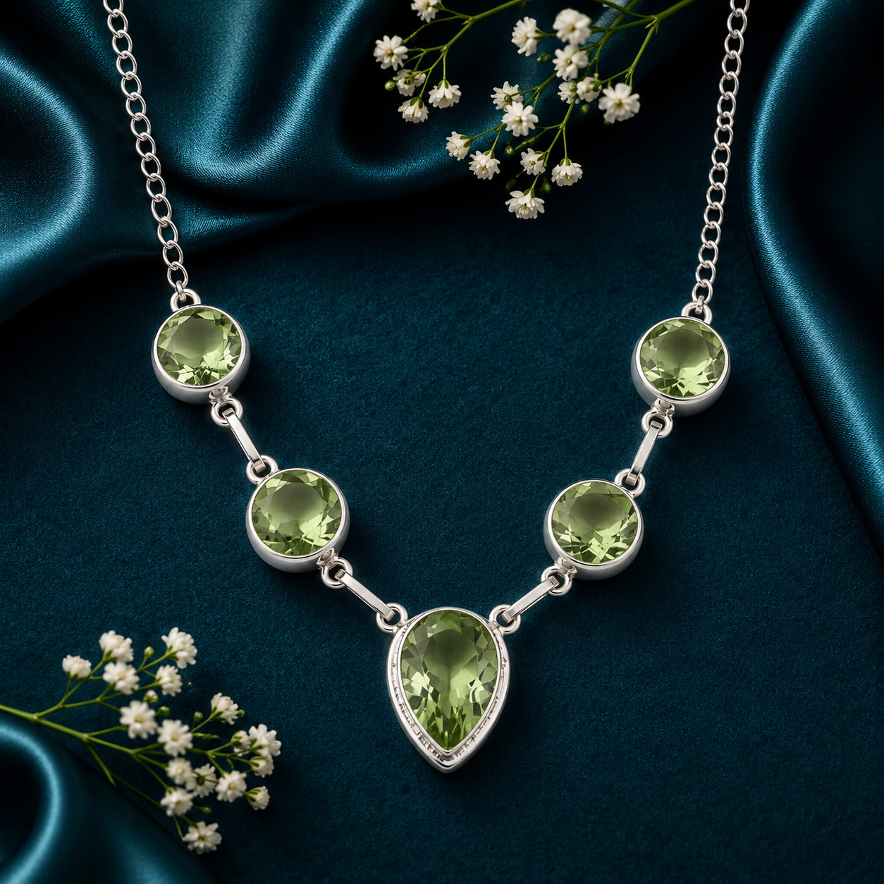 Green Amethyst Gemstone 925 Serling Silver Customized Pretty Necklace For Women