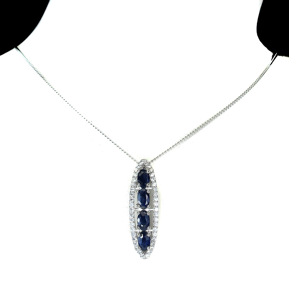 925 Sterling Silver Necklace Oval Blue Sapphire Natural Gemstone Jewelry 18in