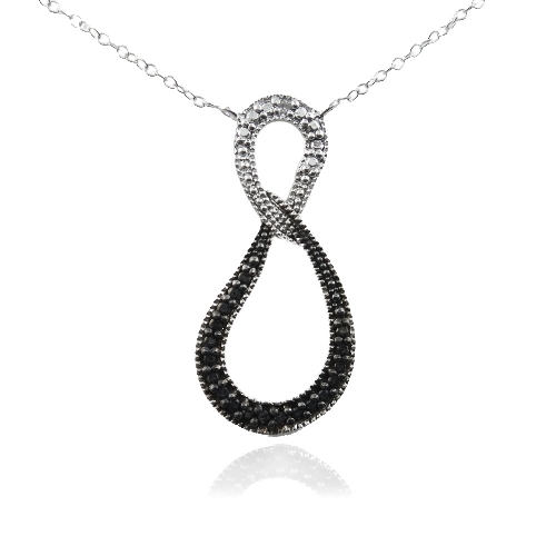 925 Silver Black & White Diamond Accent Infinity Necklace, 18″