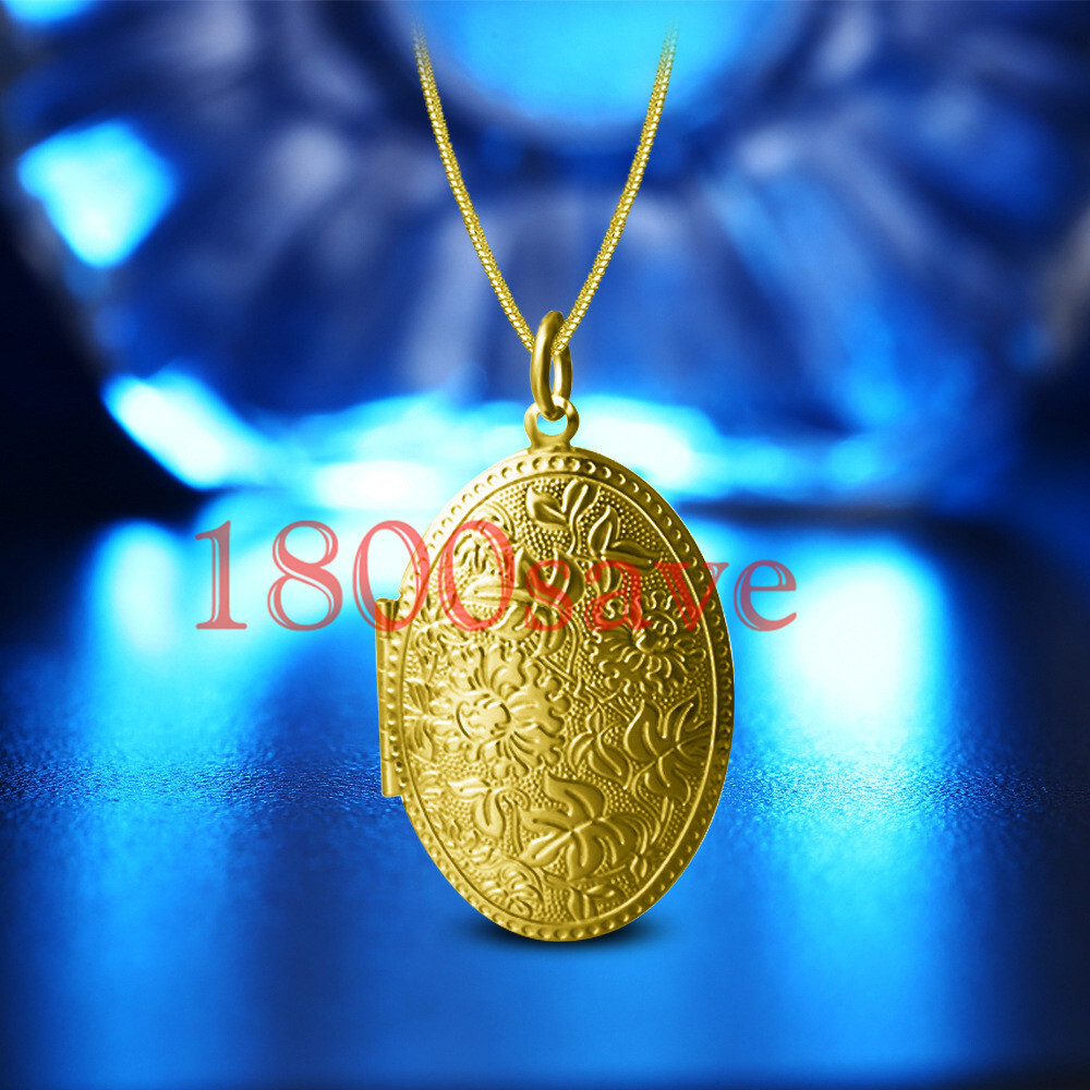 18K Yellow Gold Filled Open Picture Locket Pendant W/ Snake Chain Necklace D540G
