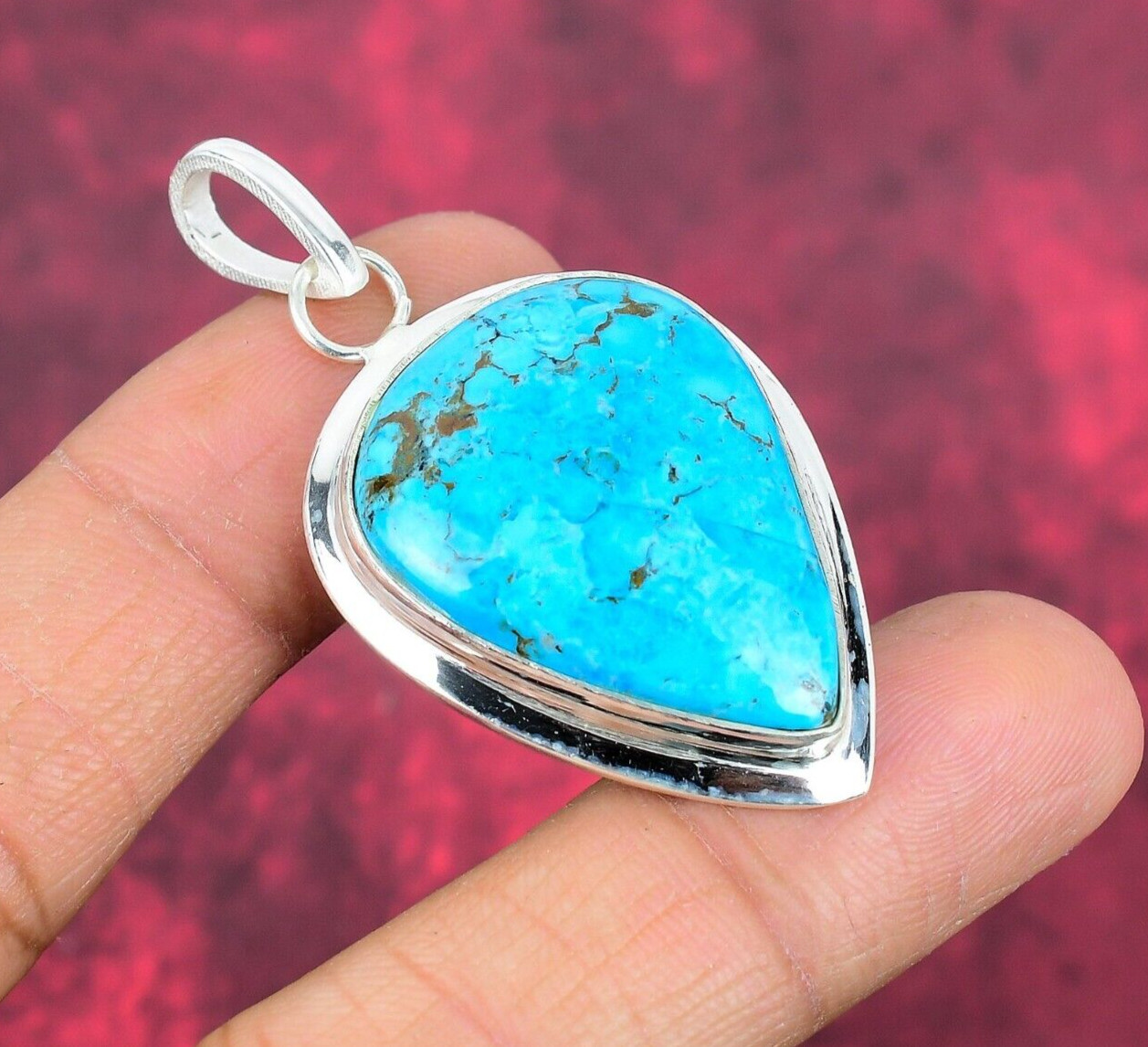 Blue Turquoise Gemstone Handmade 925 Sterling Silver Pendant Jewelry