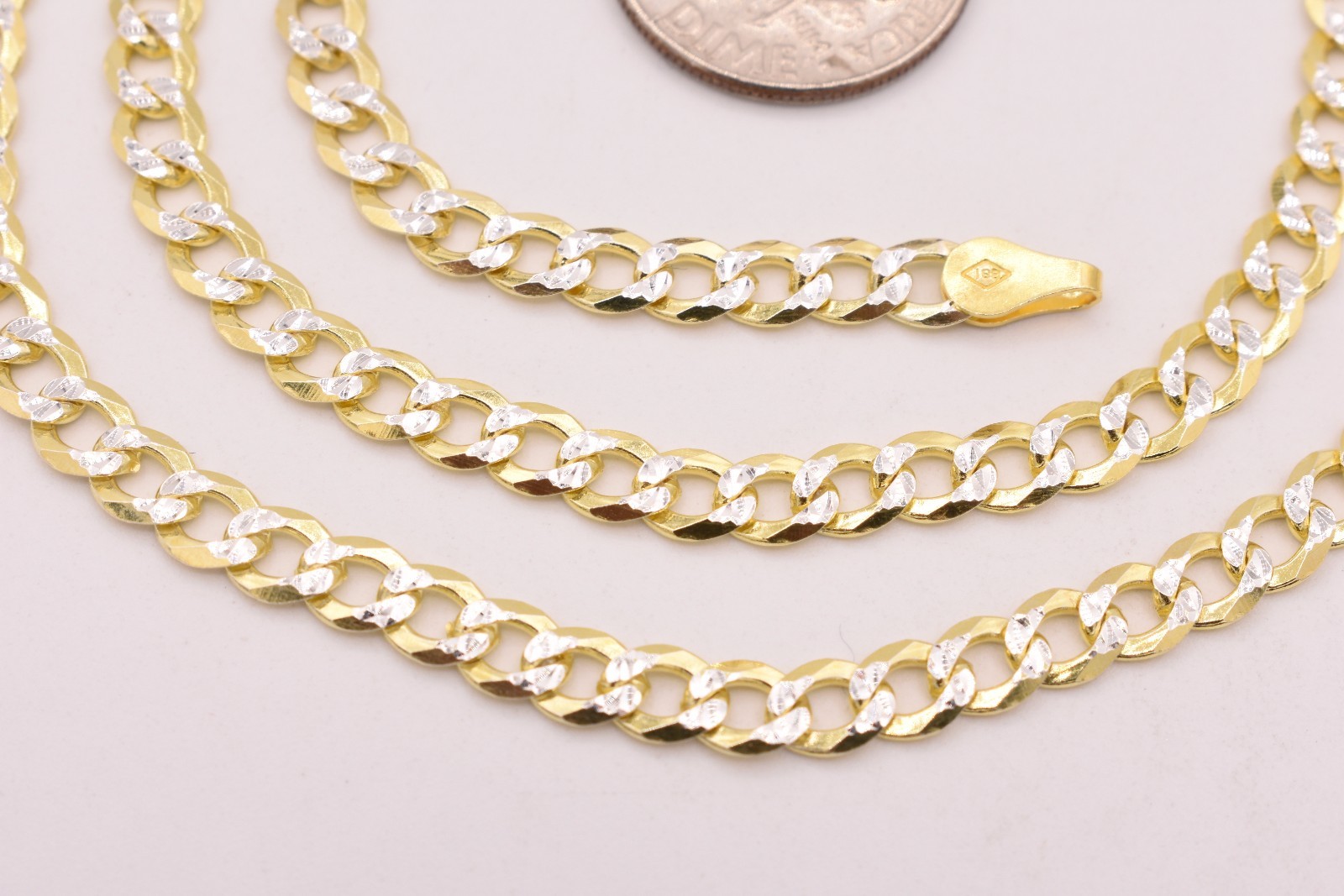 4.3mm Solid Curb Cuban Link Chain Necklace 14K Yellow White Gold Plated Silver