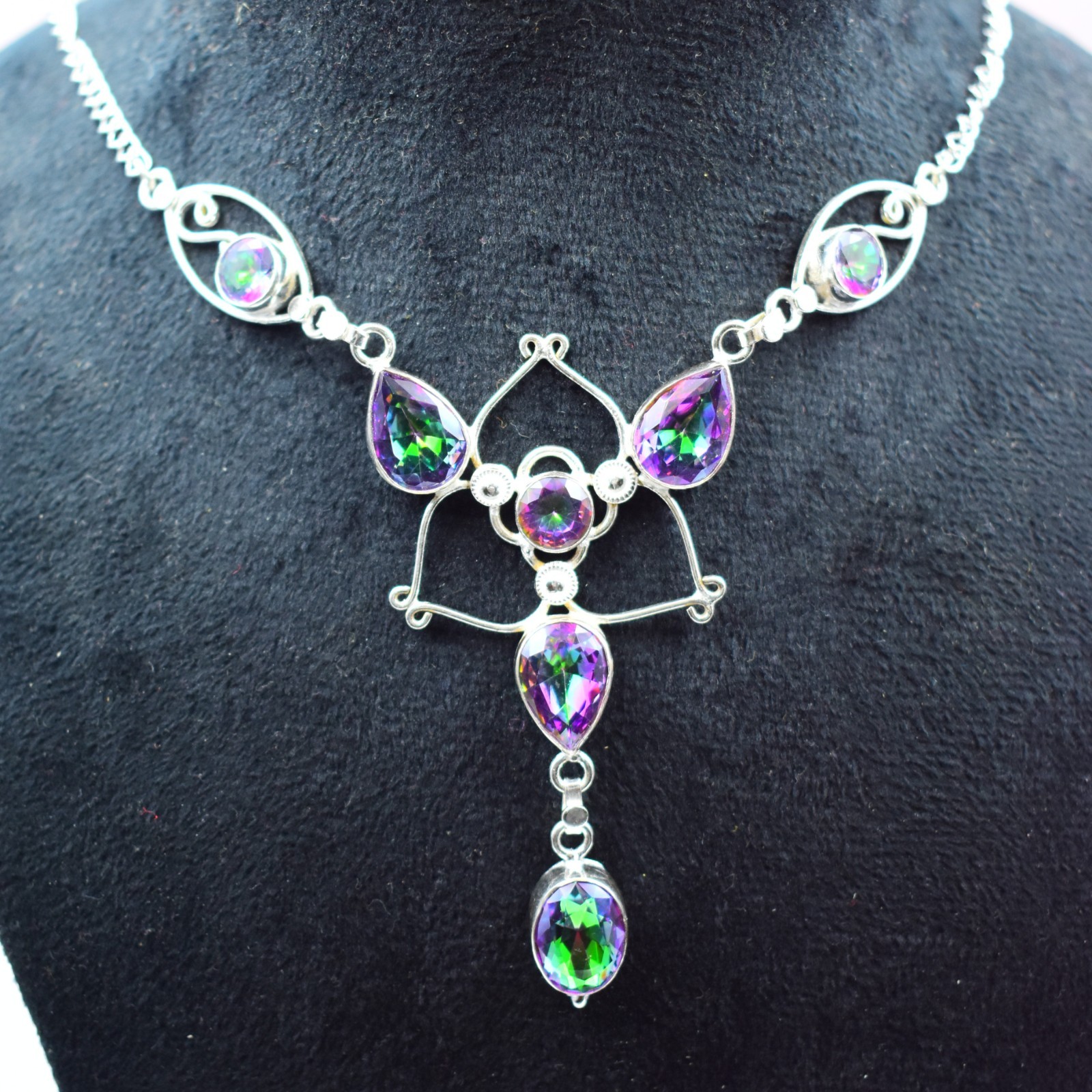 Mystic Topaz Gemstone Handmade 925 Sterling Silver Jewelry Necklace Sz-17-18″