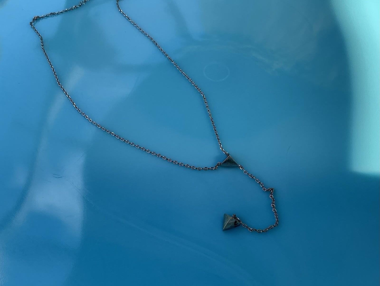 Sterling Silver 925 Y Triangle Drop Minimal Dainty 16 Inch Necklace 2.7g
