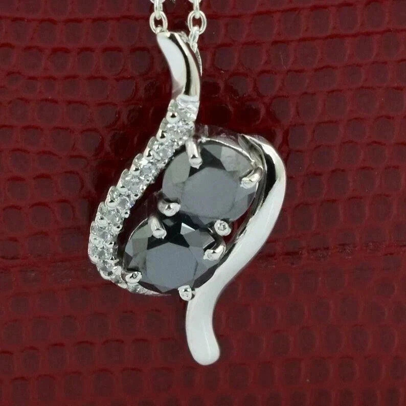 4Ct Round Cut Lab Created Black & White Diamond Pendant 14K White Gold Plated