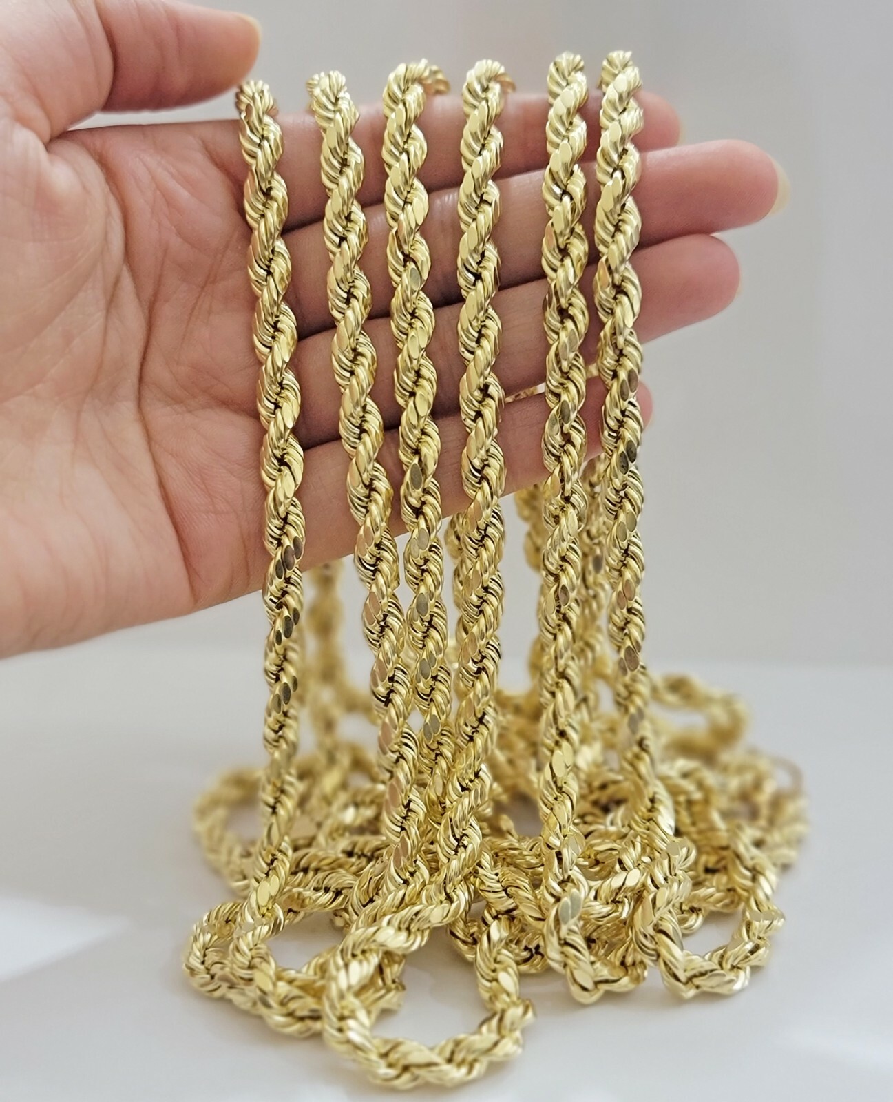 Real 10k Yellow Gold Rope Necklace 7mm Chain 18″-30″ Inch Diamond Cut, 10kt MENS