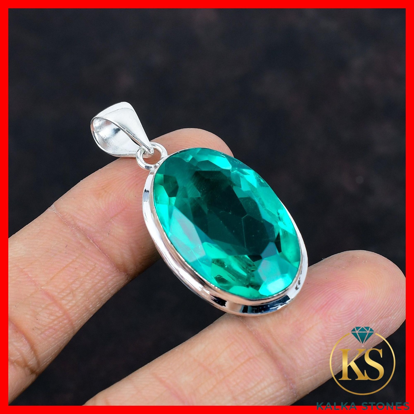 925 Silver Oval Chrome Diopside Stone Mother Anniversary Bezel Birthday Pendant