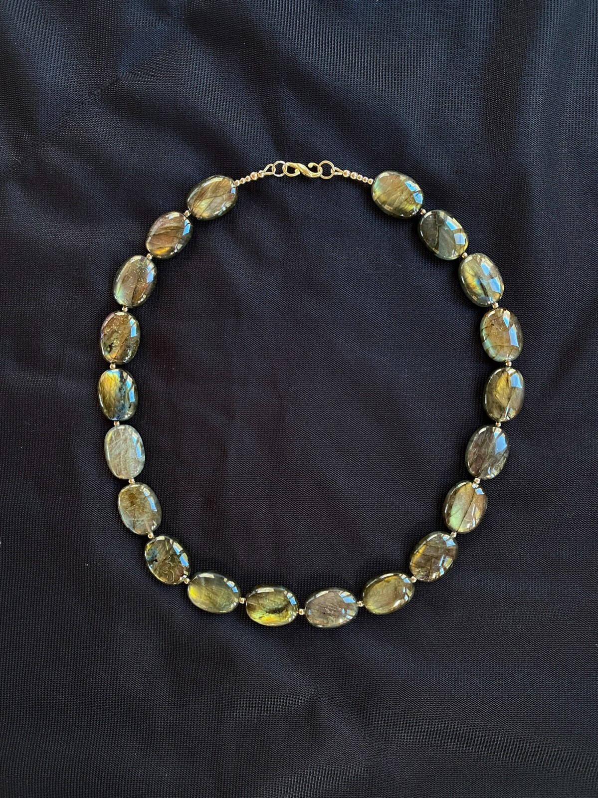 19″ Labradorite oval shape Beads Necklace with Gold Filled S hook clasp