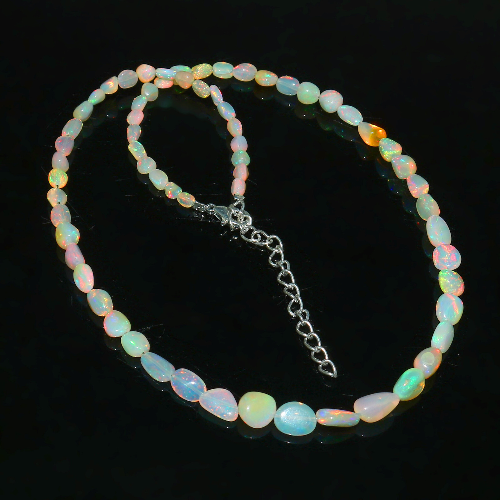 Natural Ethiopian Welo Fire Opal Tumble Beaded Gemstone Necklace 16 Inches