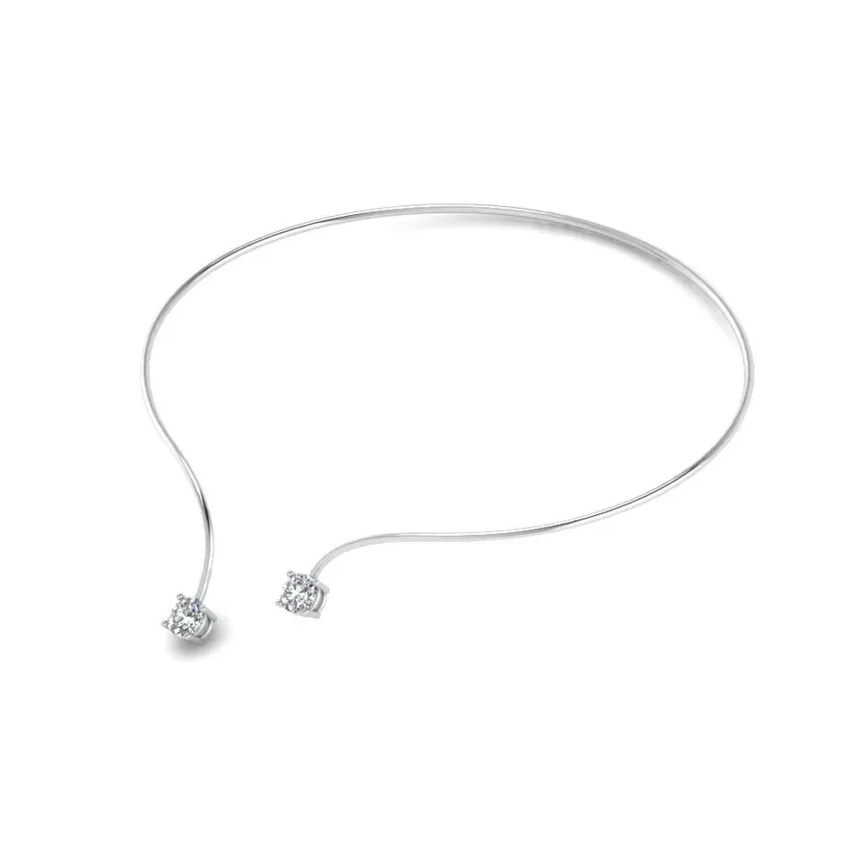 Unique Open Collar Necklace 1Ct Round Lab Created Diamond 14k White Gold Plated