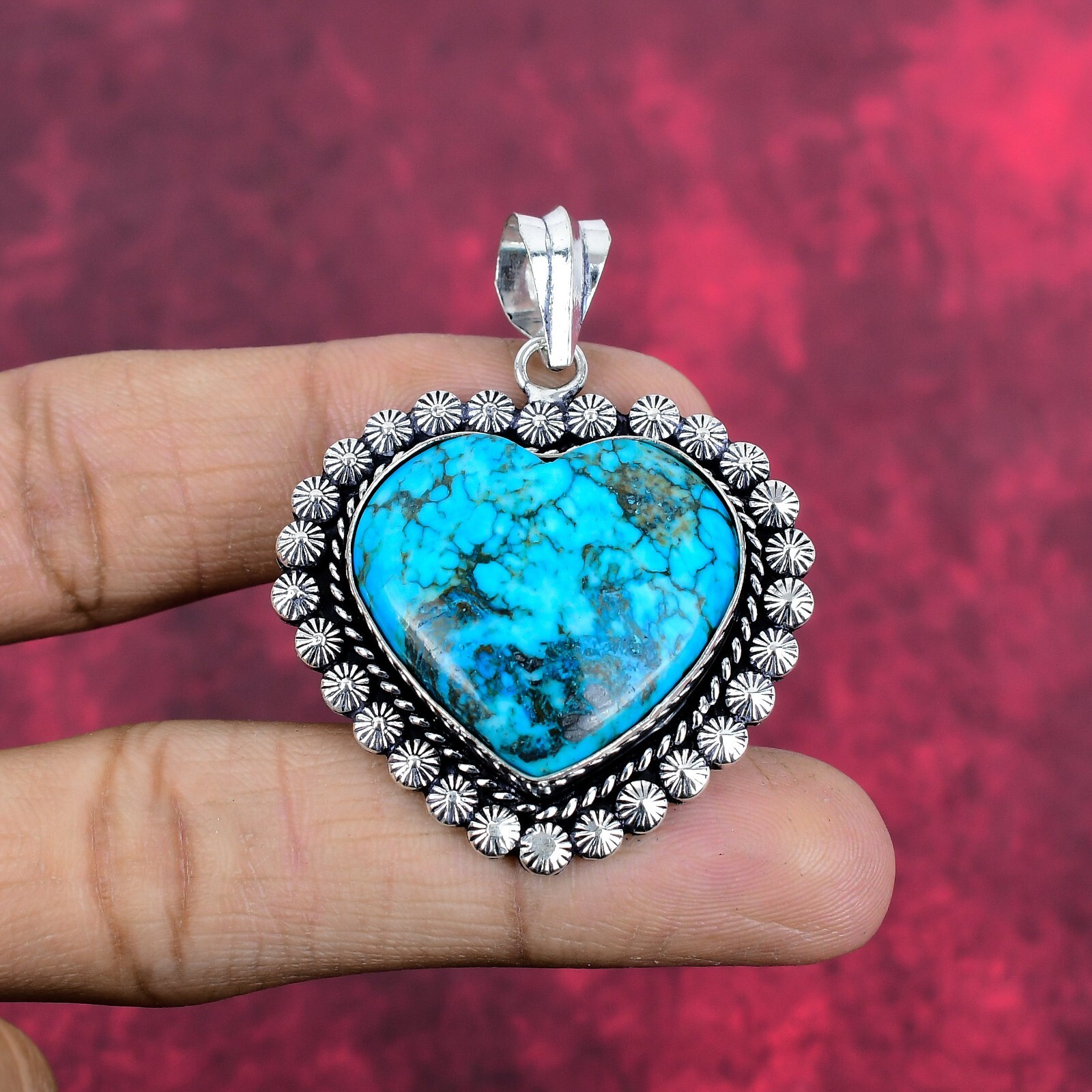 Blue Turquoise Gemstone Handmade 925 Sterling Silver Pendant Jewelry