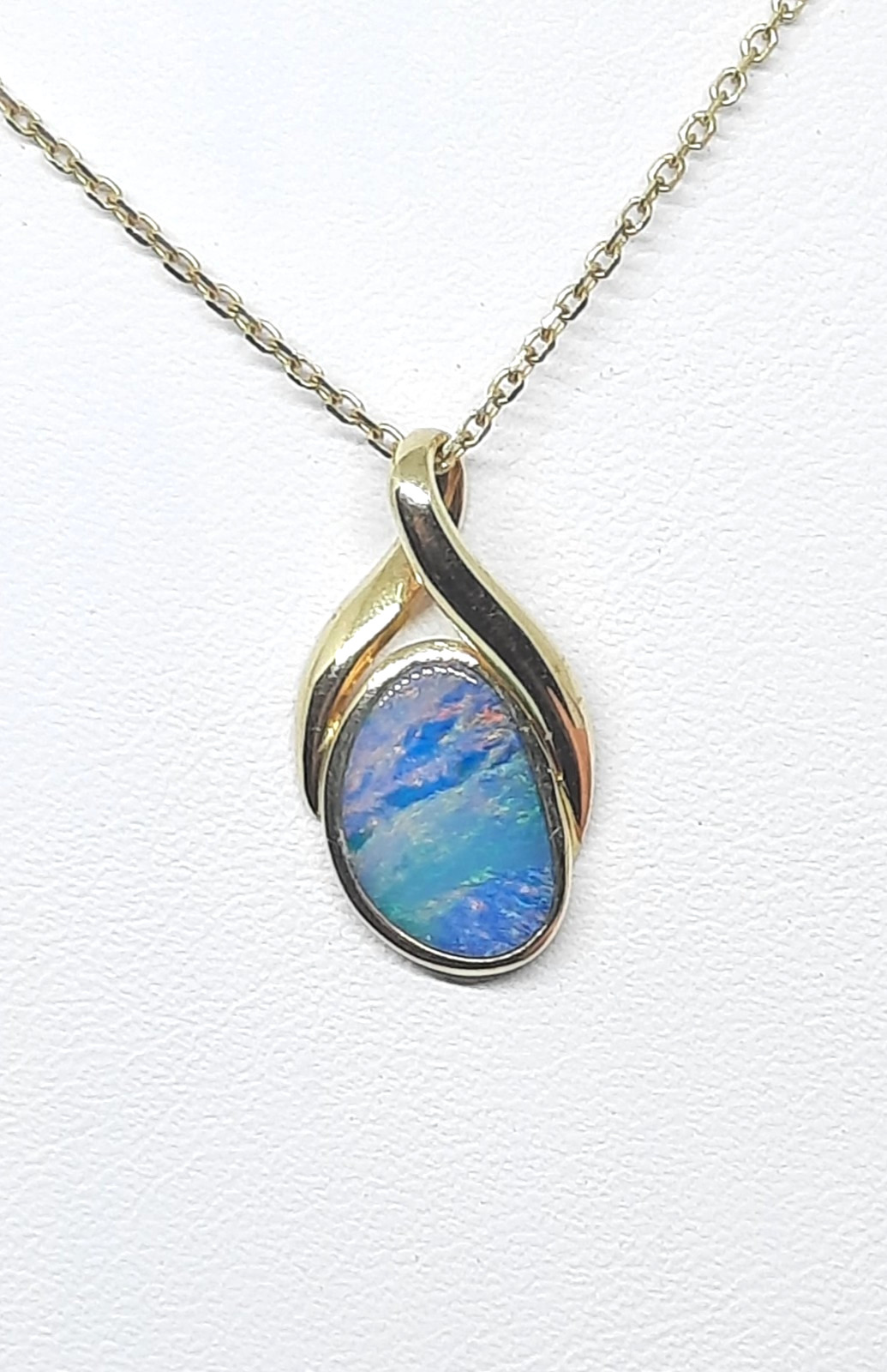 Vintage Australian Boulder Opal Doublet Pendant 14k Gold Freeform IOG