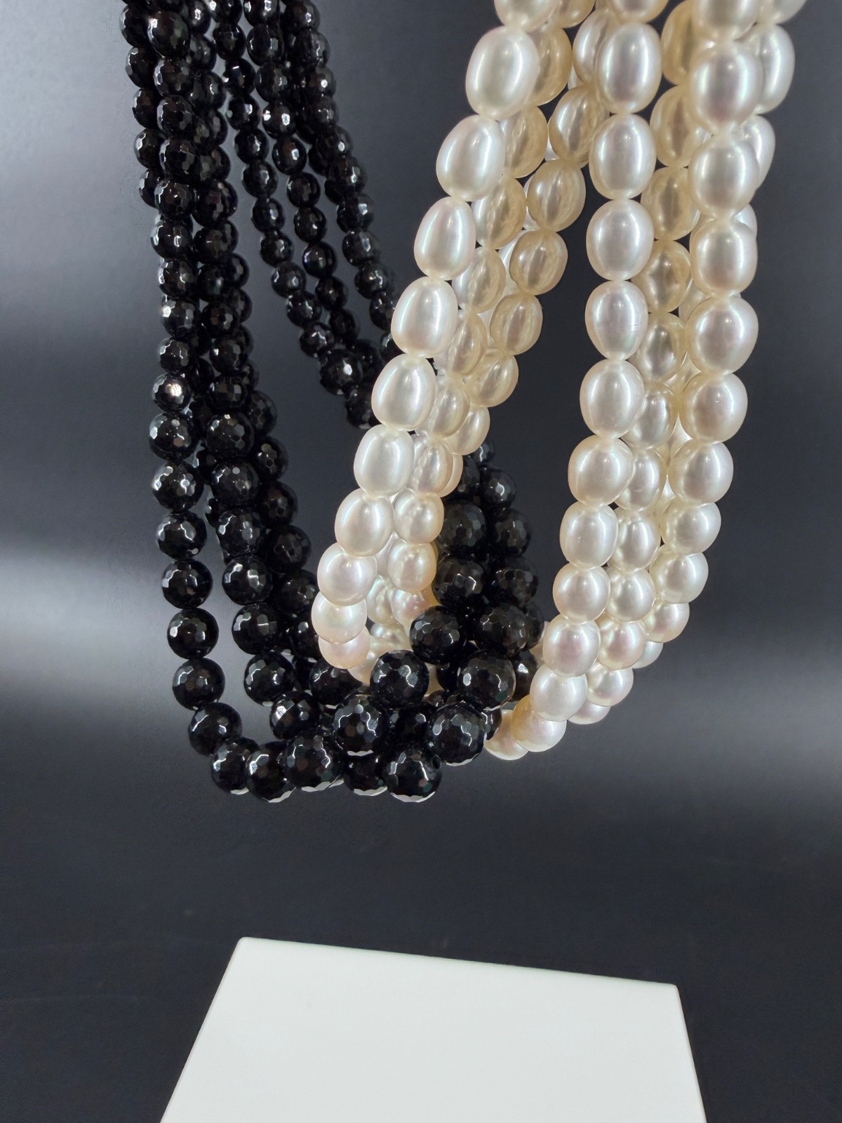 Honora Pearl Knot Necklace Multi Strand Black White Sterling 925 Statement