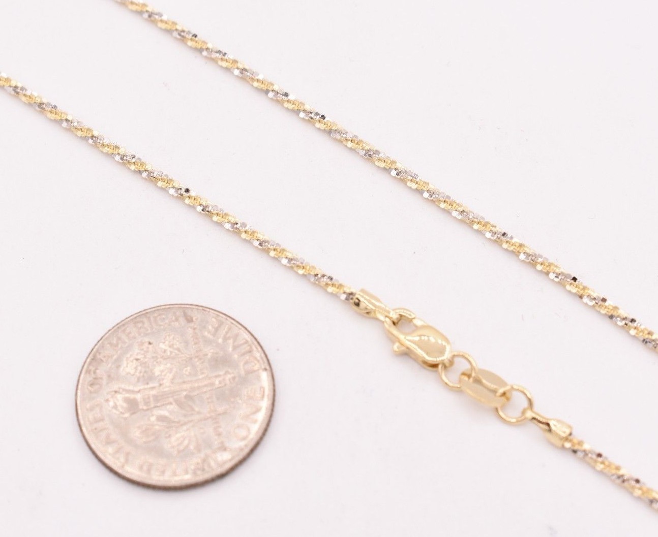 1.50mm Rock Sparkle Twisted Chain Necklace Real Solid 14K Yellow White Gold