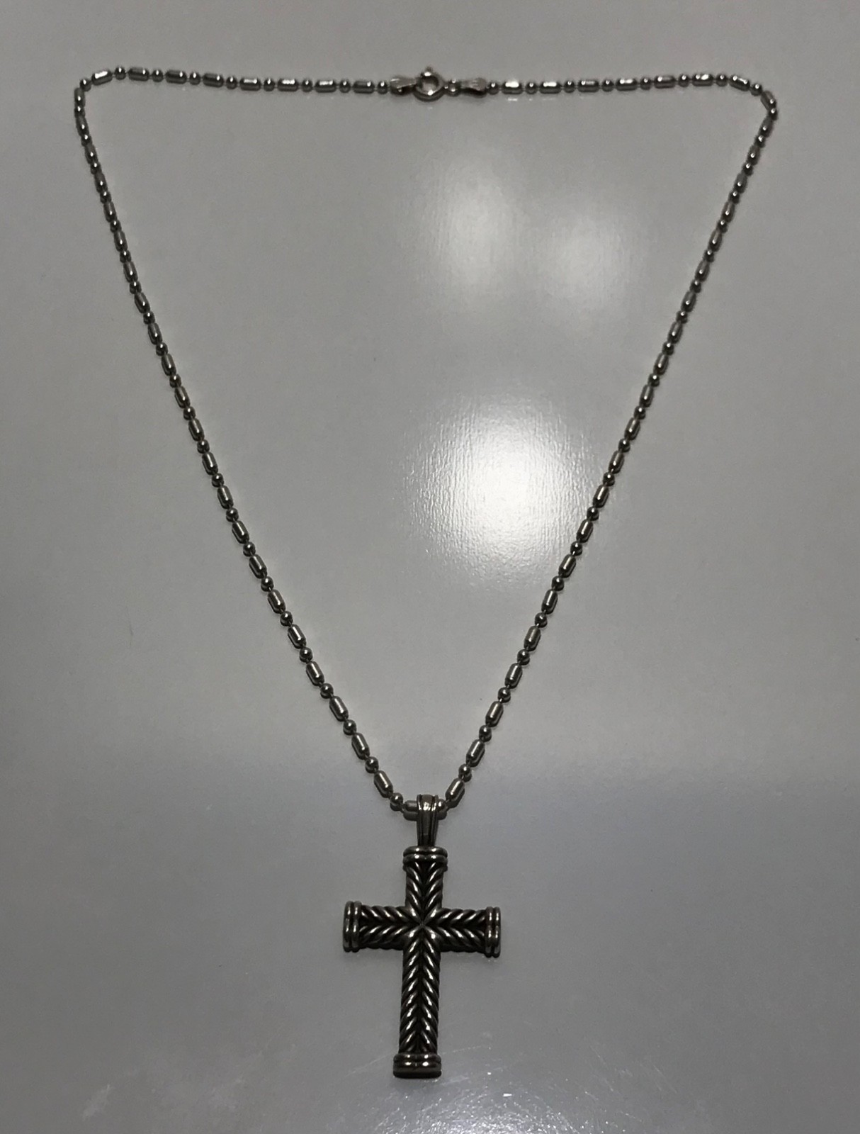 David Yurman Sterling Silver Chevron Cross Pendant & Chain 18”