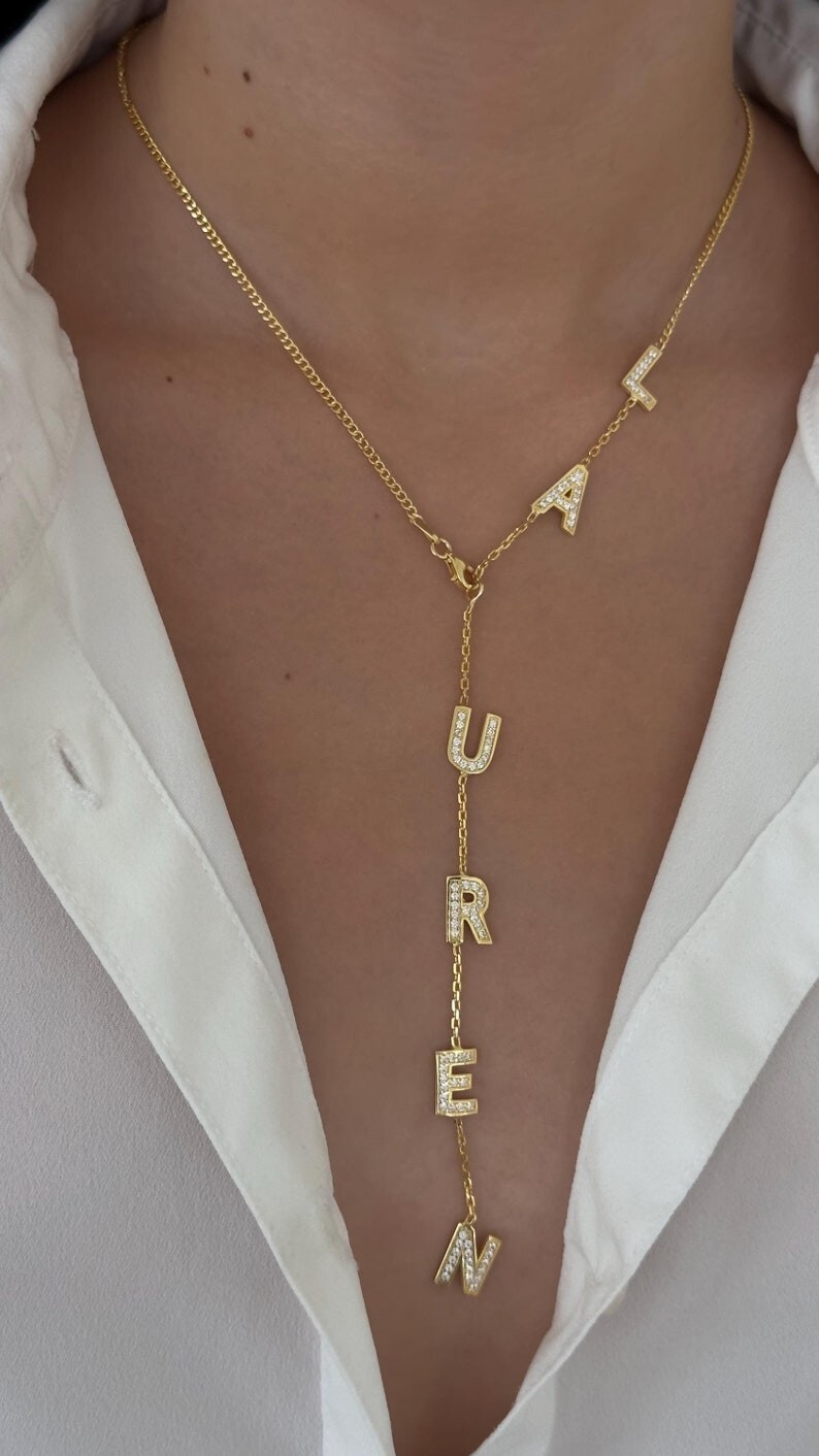 2 Ct Round Lab-Created Diamond Lariat Any Custom Necklace 14k Yellow Gold Plated