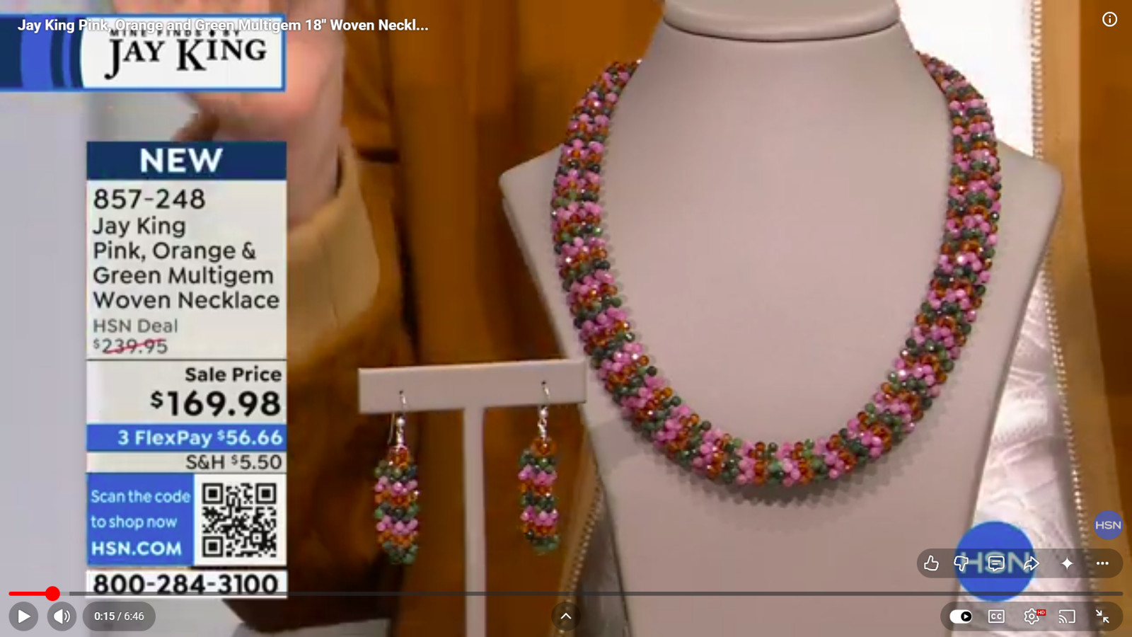 Jay King Pink Tourmaline, Orange Garnet and Green Jade Multigem Woven Necklace