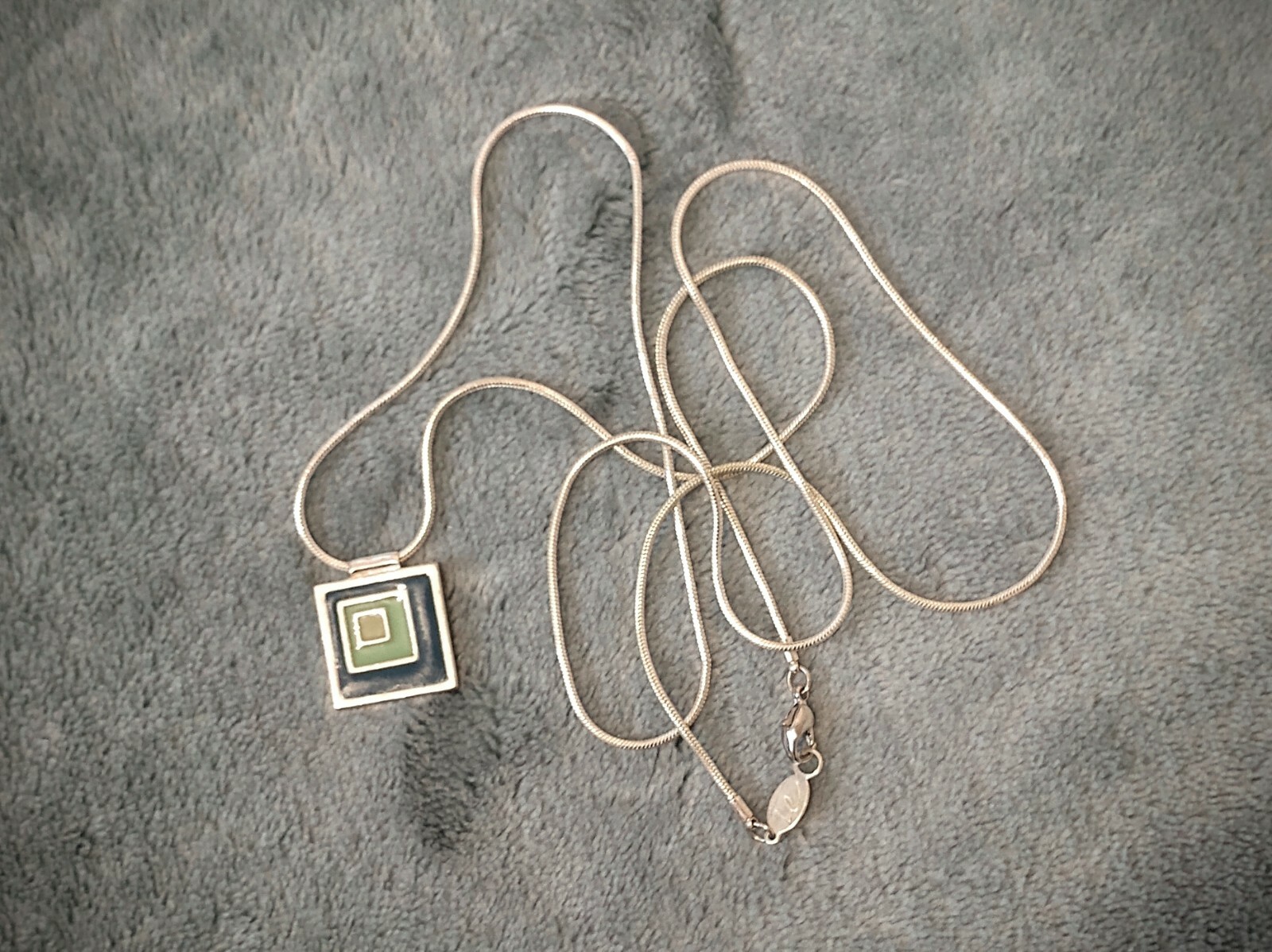Vintage & Elegant 2 Sides Pendant Black Onyx/ Green Blue ~Sterling? Signed LC
