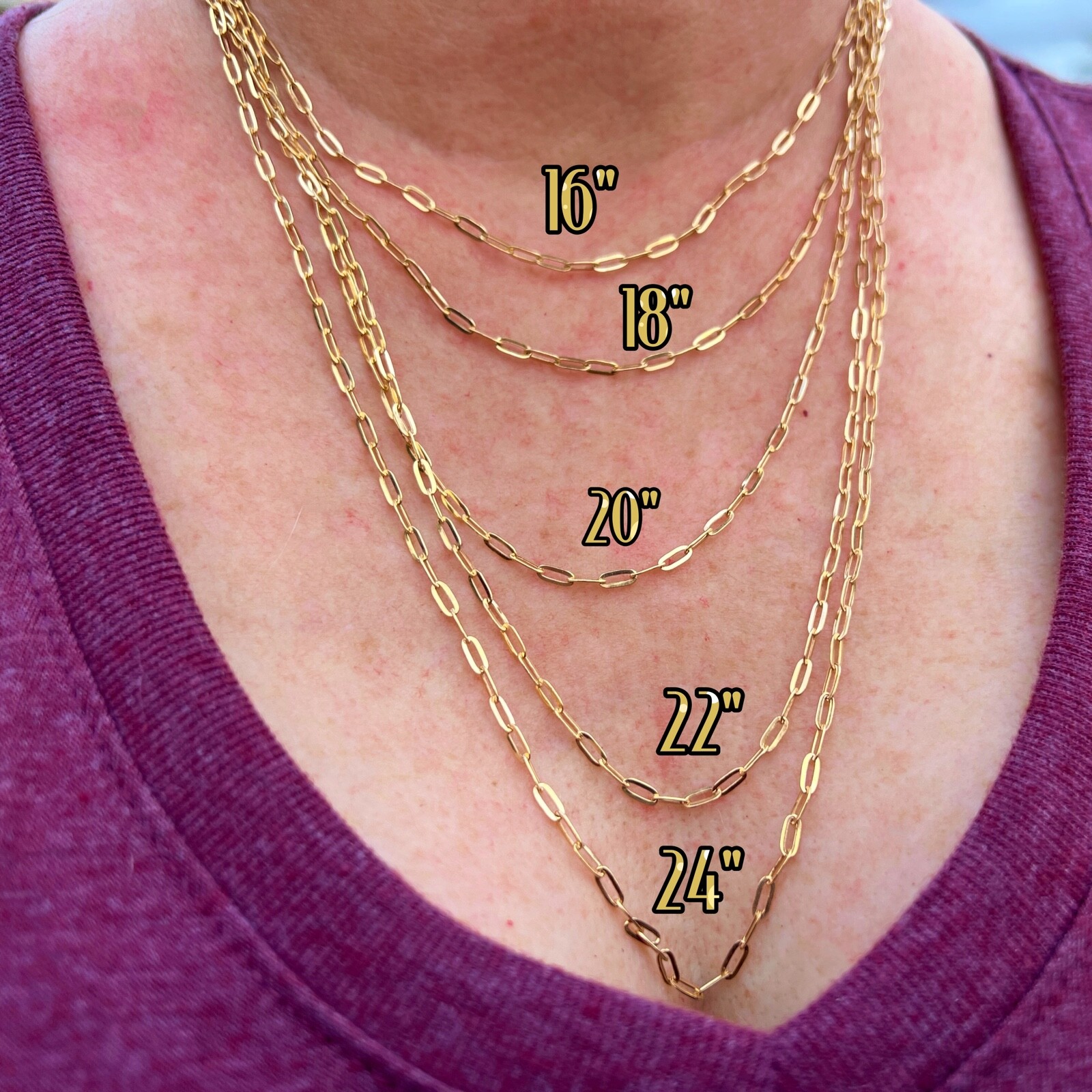 Real Solid 14K Gold Paperclip Paper Clip Chain Necklace Italy 16‘‘~24″ 2.6MM