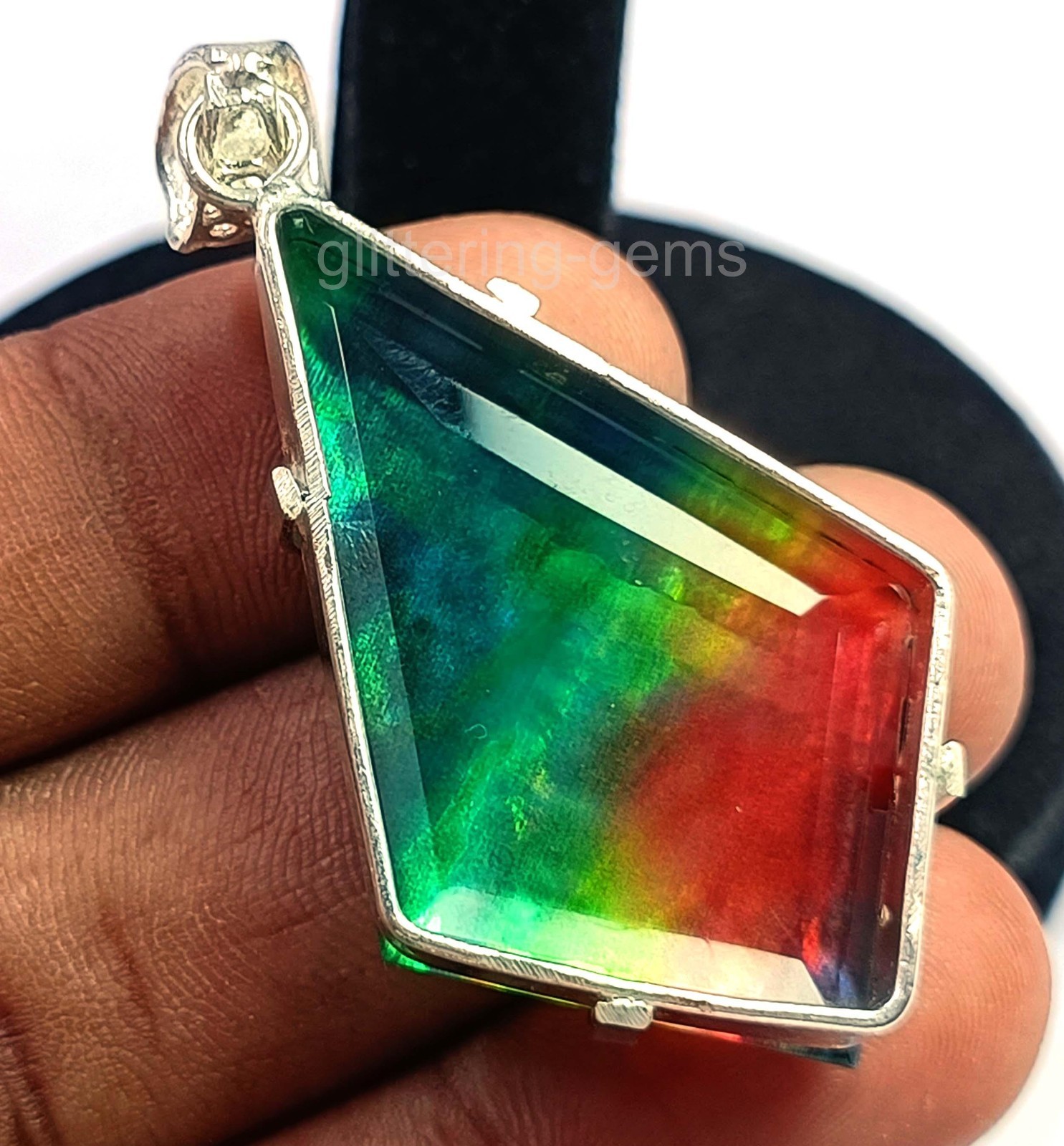 70.30 CT Natural Fancy Cut Ammolite 925 Solid Silver Pendant IGL Loose Gems 5JSN