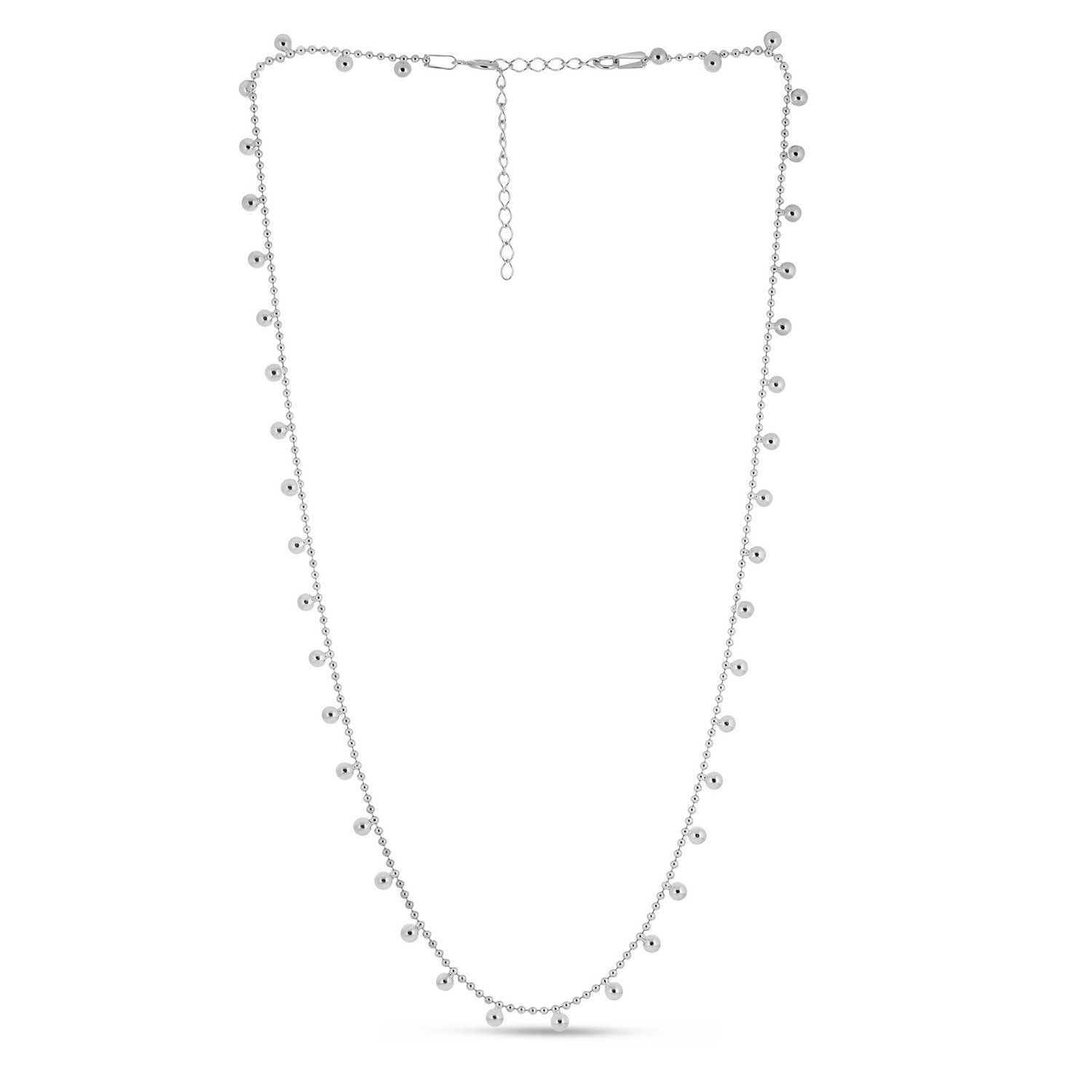 Sterling Silver Rhodium Plated Bead Necklace