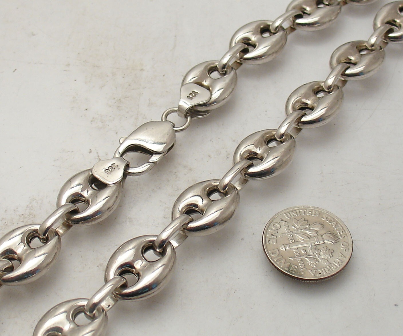 12mm Puffed Mariner Anchor Link Chain Necklace Anti-Tarnish Real Sterling Silver