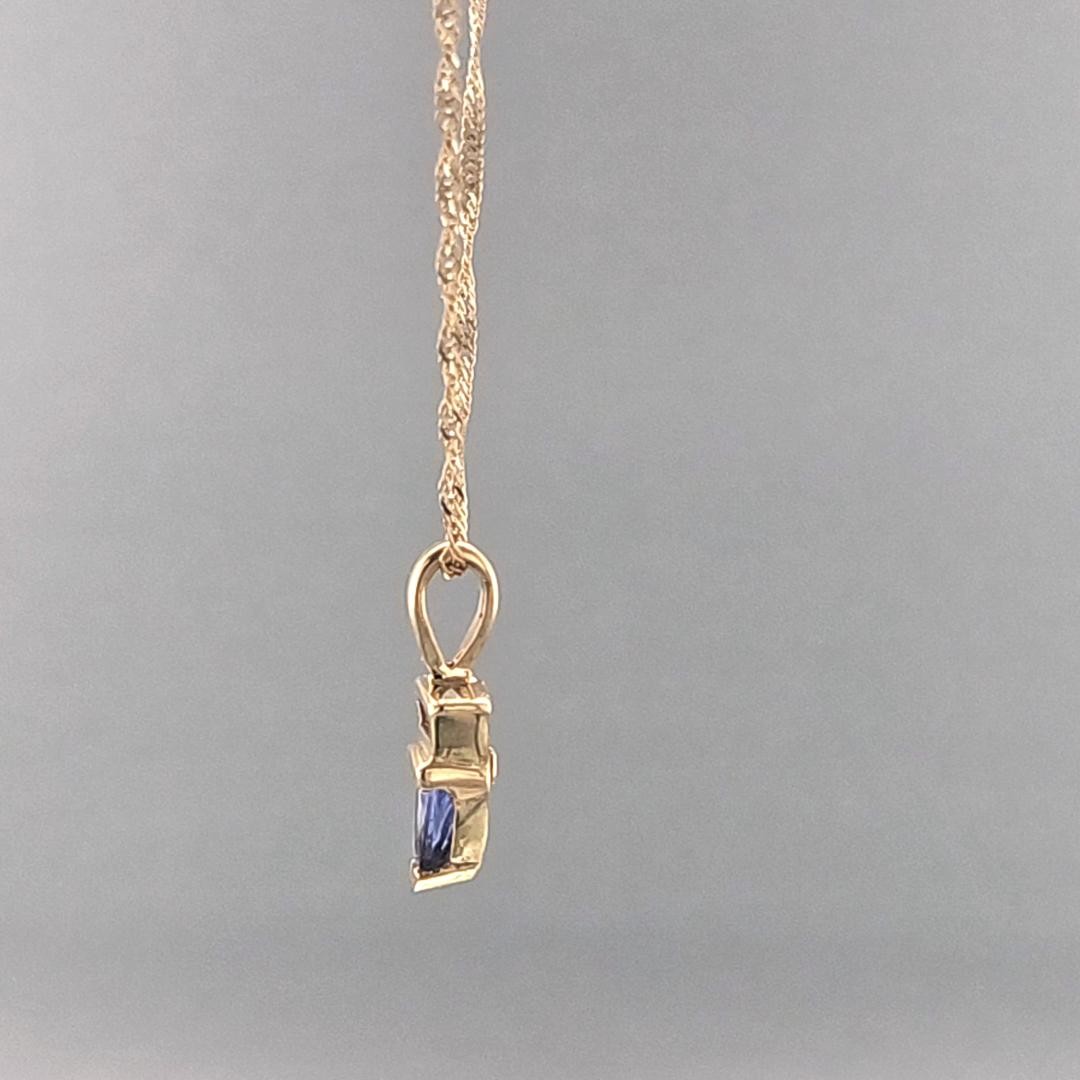 10K Yellow Gold Diamond & Tanzanite Trillion Pendant 20″ Necklace 1. (MAC000136)