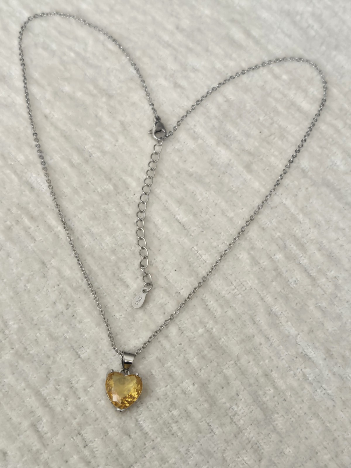 Yellow Heart Crystal Sterling Silver 18 Inch Necklace. UK Seller Proms Occasions