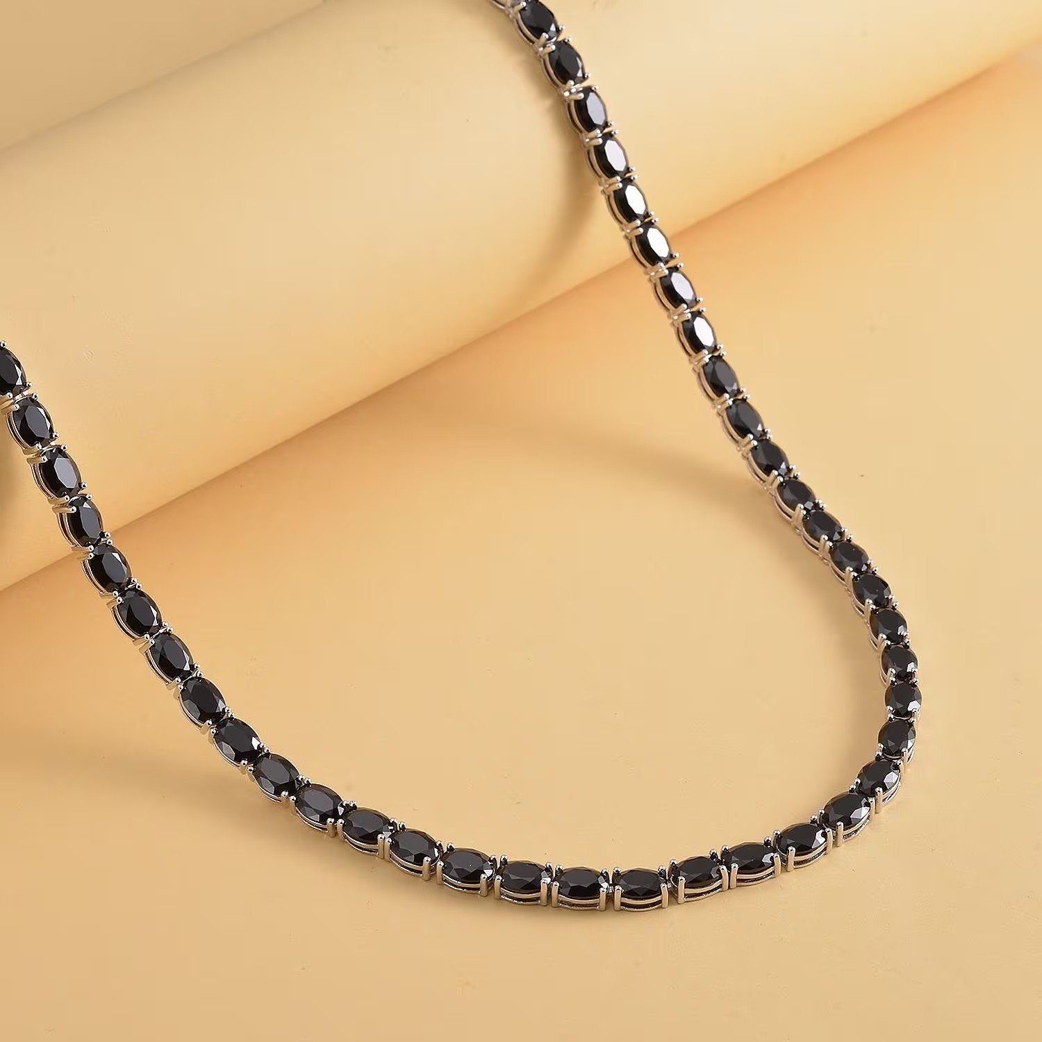 18K White Gold Finished Over AA+ Pure Black Onyx Tennis Necklace In 925 Silver A