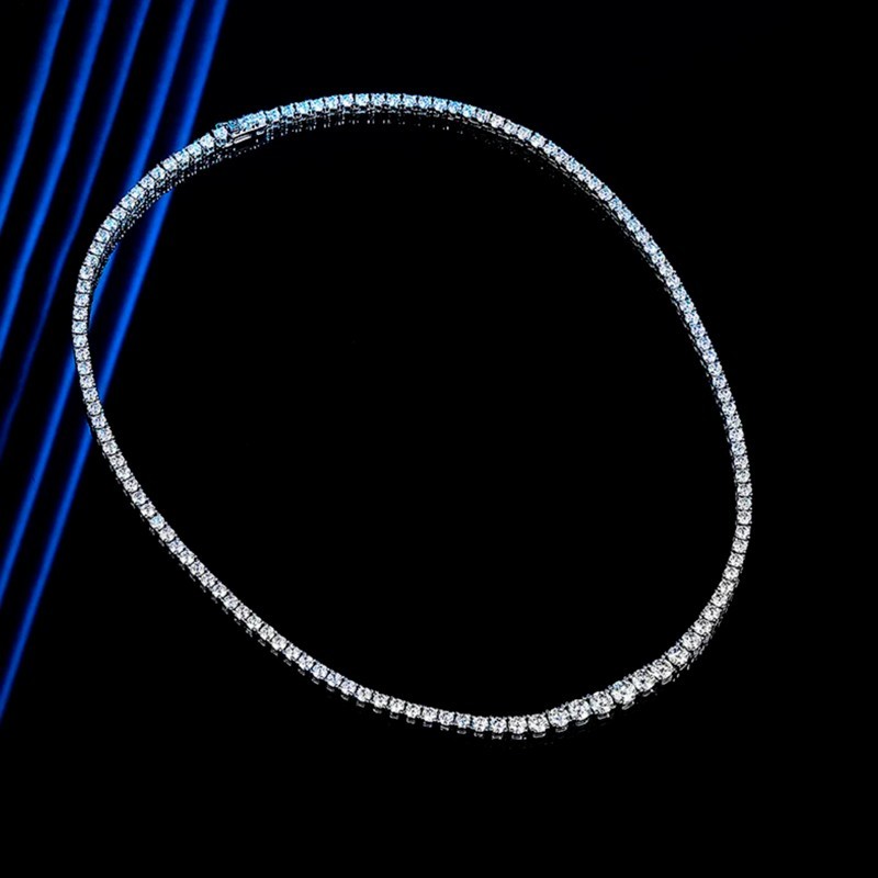 D Color Real Moissanite Tennis Necklace Women S925 Silver 18K White Gold Plated