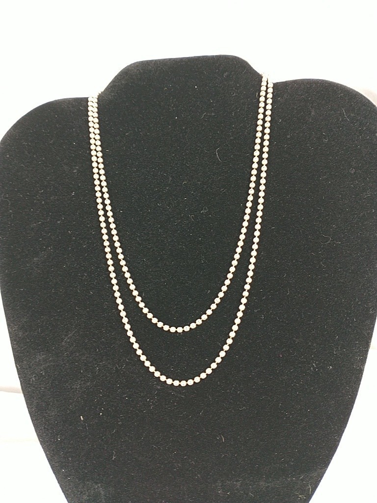 ITALY 925 STERLING ROUND SILVER BALLS 30″ CHAIN NECKLACE 13g ~2mm~Marked GW~NOS
