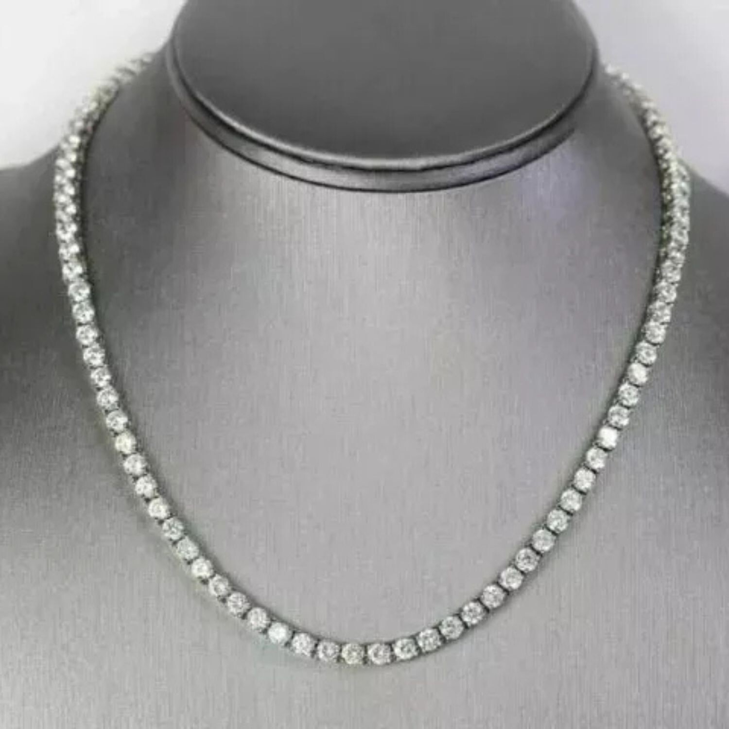 10Ct Round Cut Lab Grown Diamond Women’s Tennis Necklace 14K White Gold Over 18″