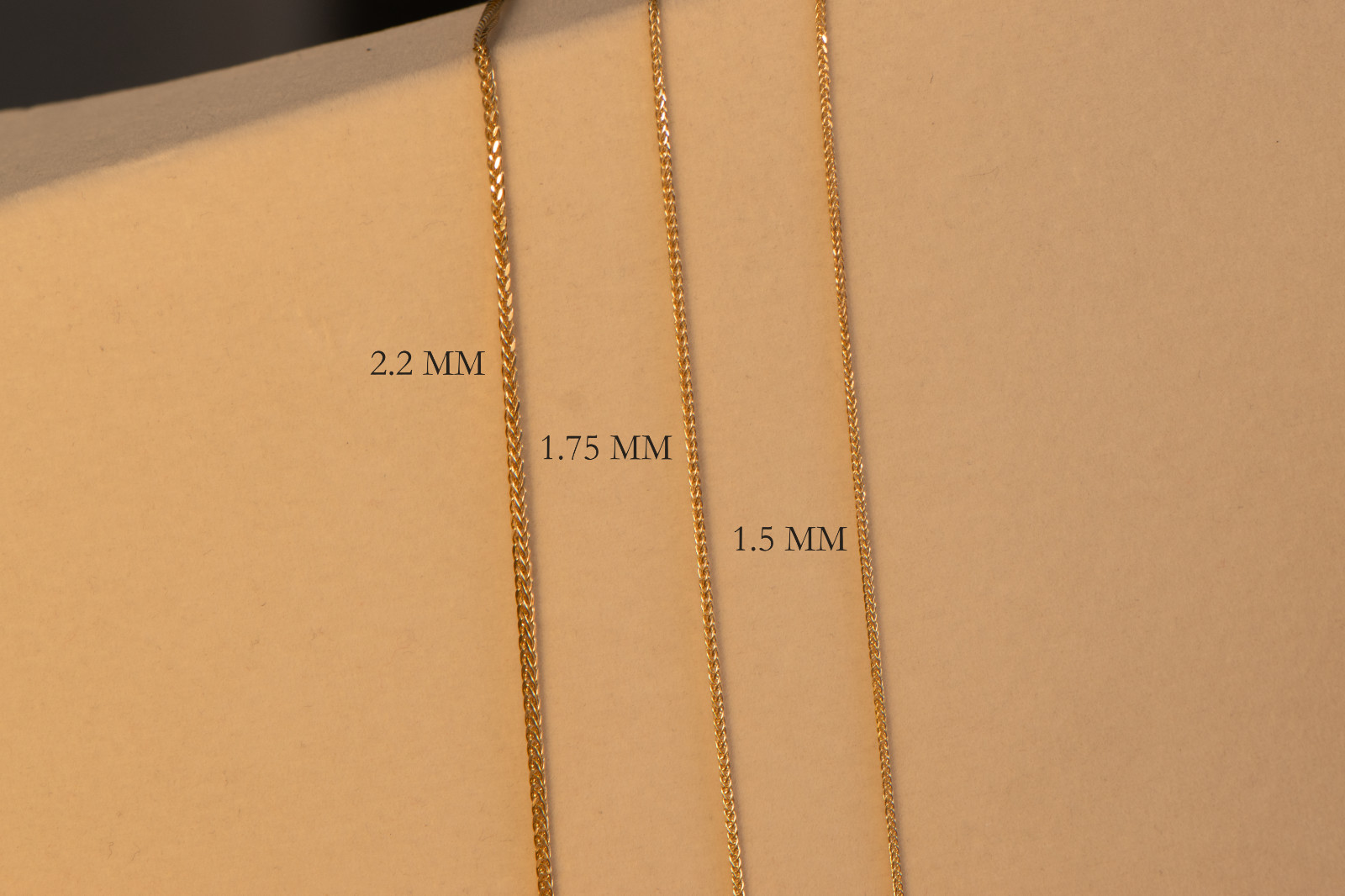 14K Solid Yellow Gold 1.75 mm Square Wheat Chain Necklace 16”,18”,20”,22”,24”