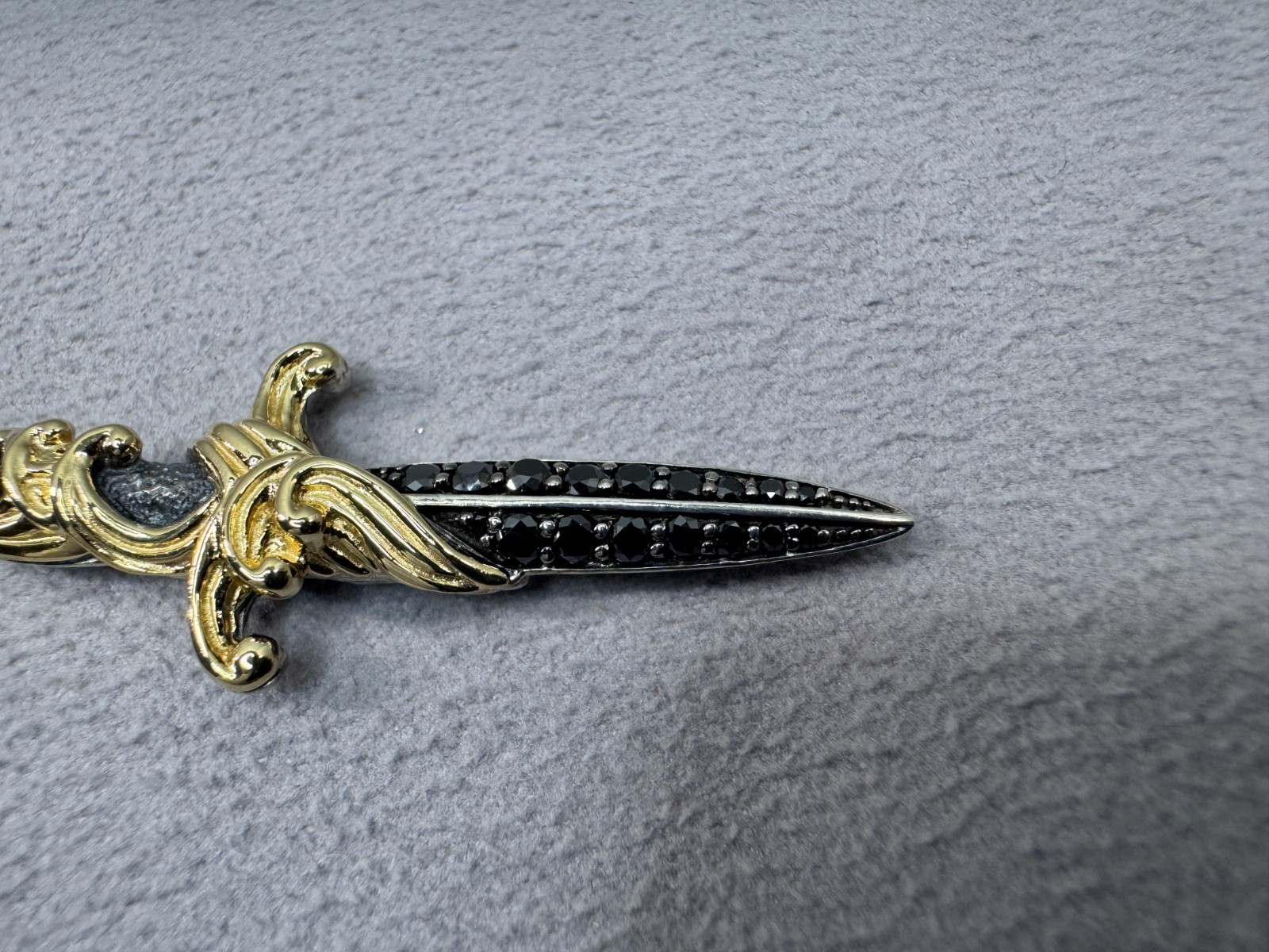 David Yurman Waves Dagger Amulet Pendant – Sterling w/ 18k Gold & Black Diamonds