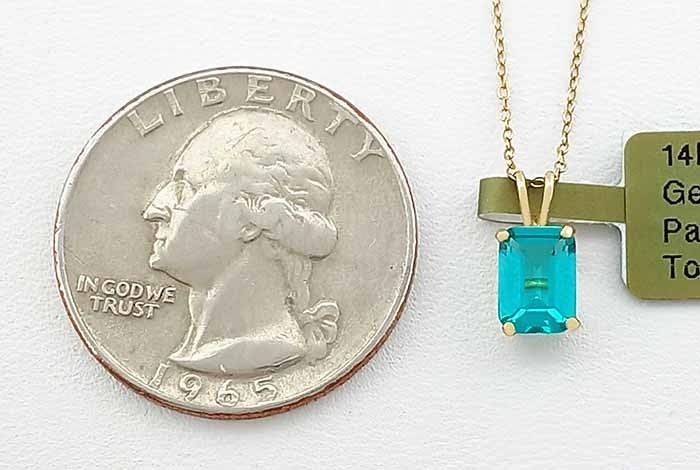 GENUINE 1.02 Cts PARAIBA TOURMALINE PENDANT SOLID 14k YELLOW GOLD -New With Tag