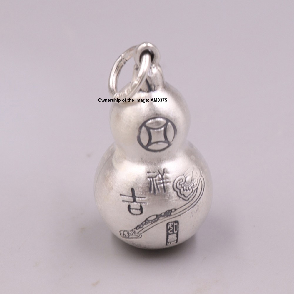 Real 999 Fine Silver Pendant Good Luck Gourd Amulet Pendant 30mm H 4-6G