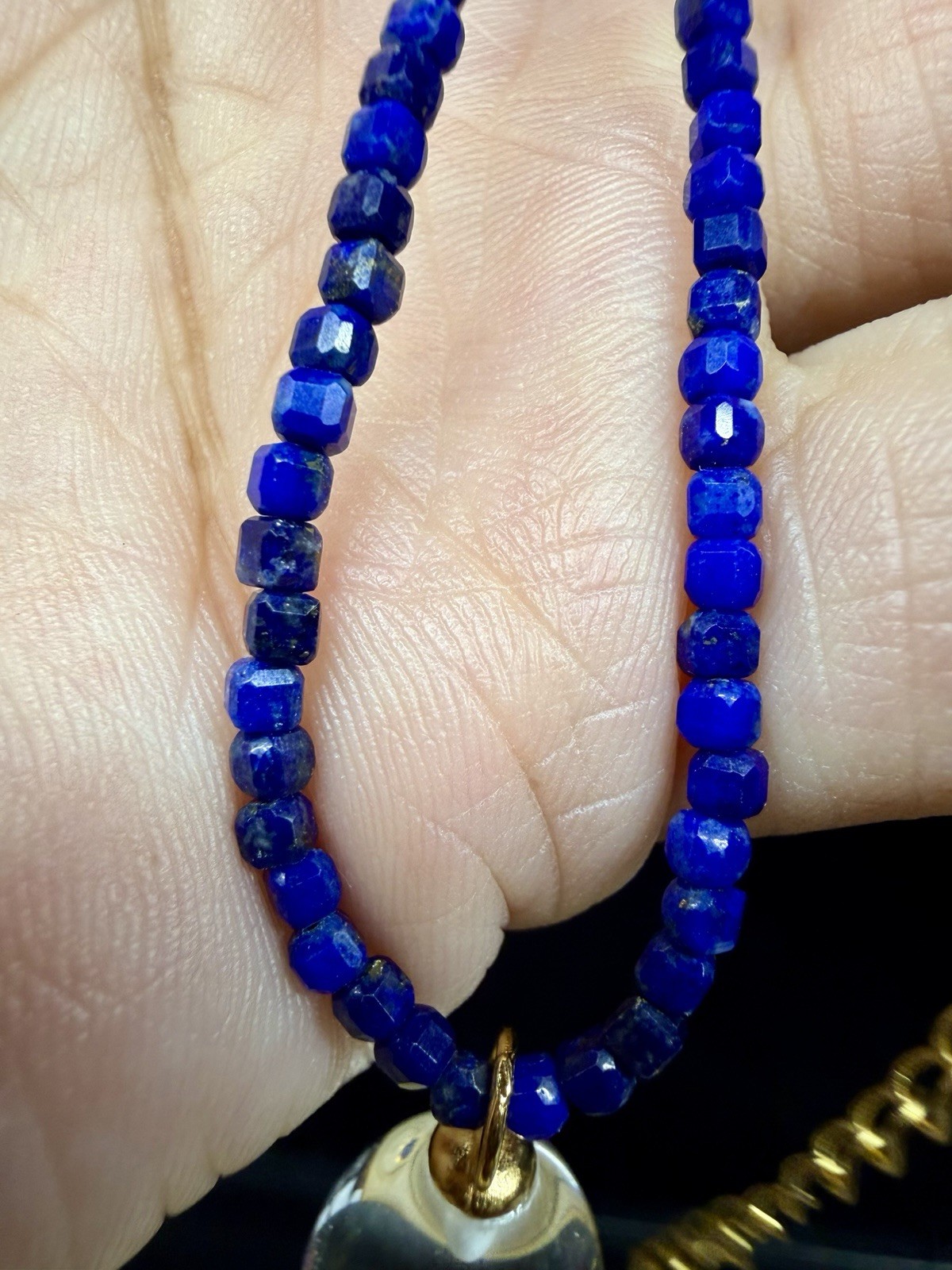 Premium Lapis Lazuli Beaded Necklace Teardrop Quartz Pendant 925 Sterling