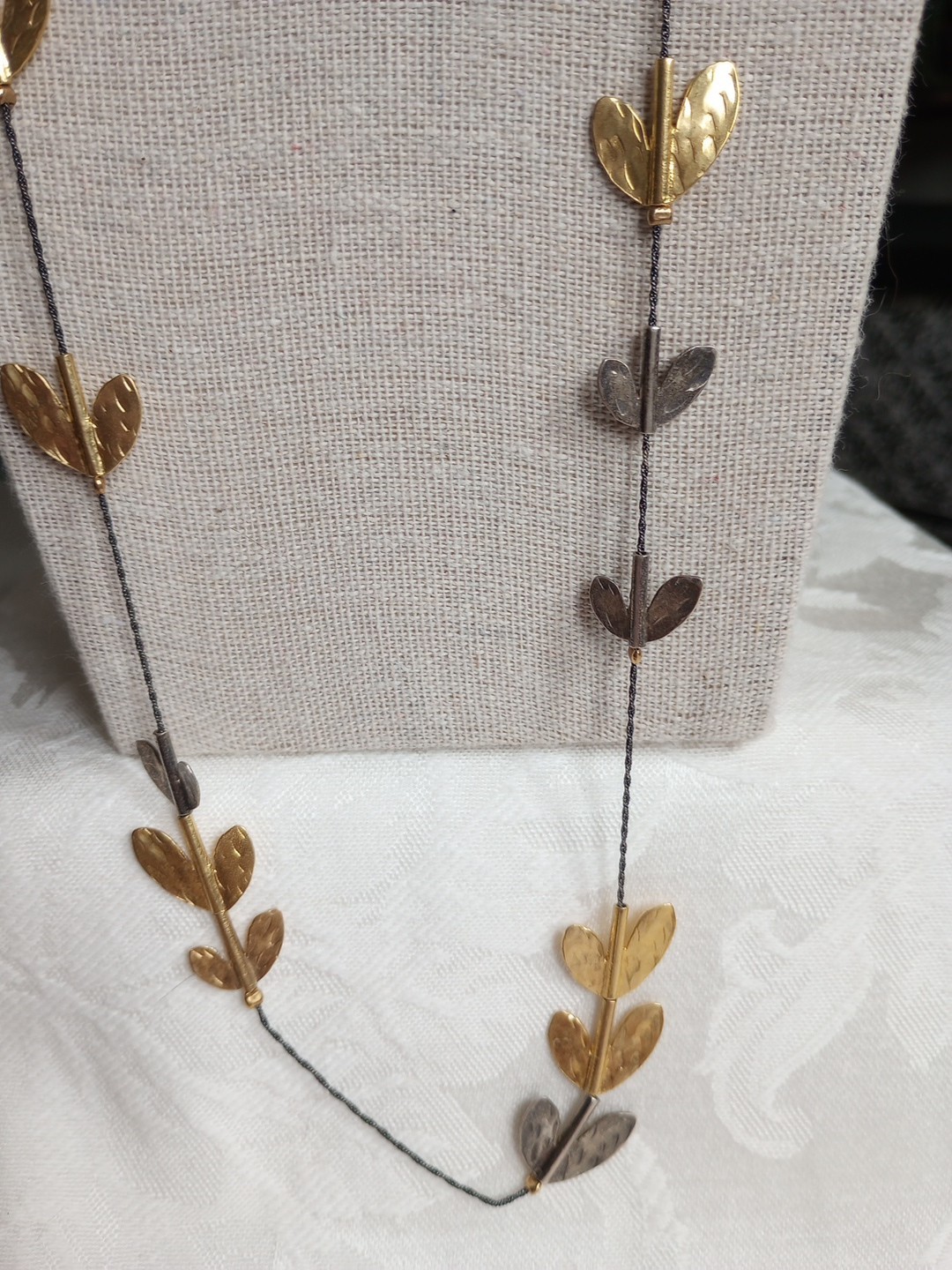 32 In GRAS 925 Golden Leaves Slide Pendant Necklace Two Toned Gold Plated 18K