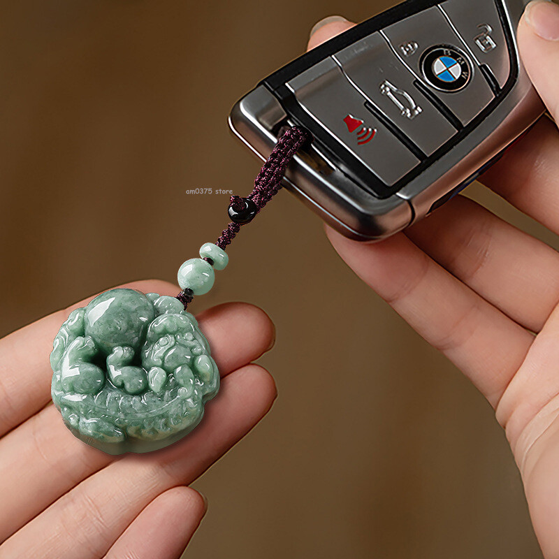 100% Natural Grade A Jade Jadeite Key Chain Jade Pixiu Dragon Pendant