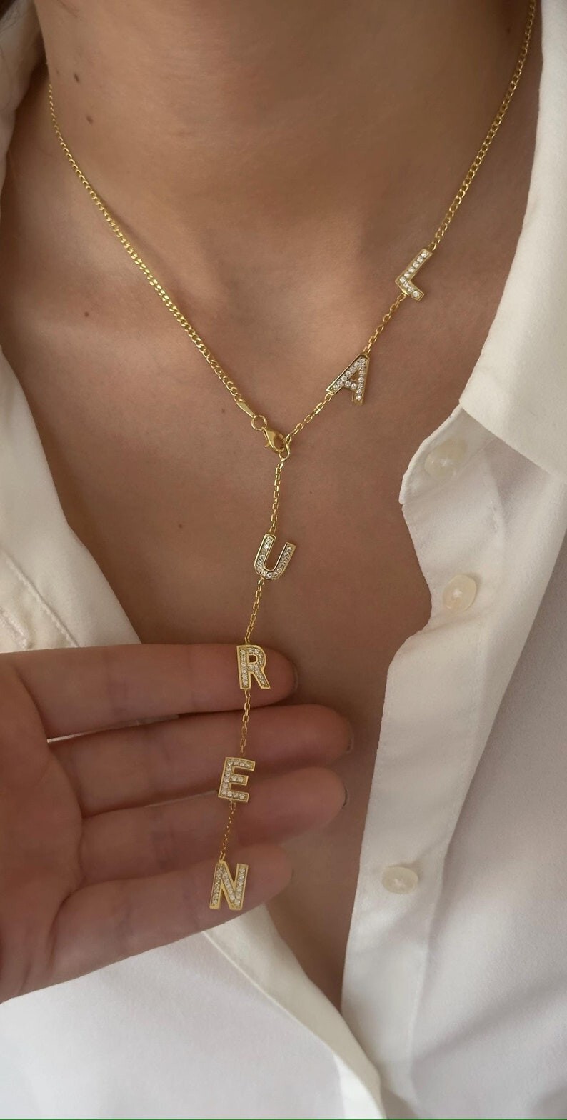 2 Ct Round Lab-Created Diamond Lariat Any Custom Necklace 14k Yellow Gold Plated