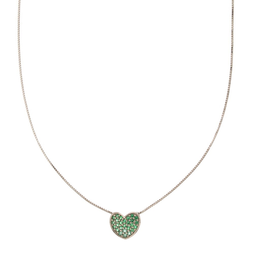 18Kt 750/1000 White Gold Necklace With Green Stone Heart Pendant For Women