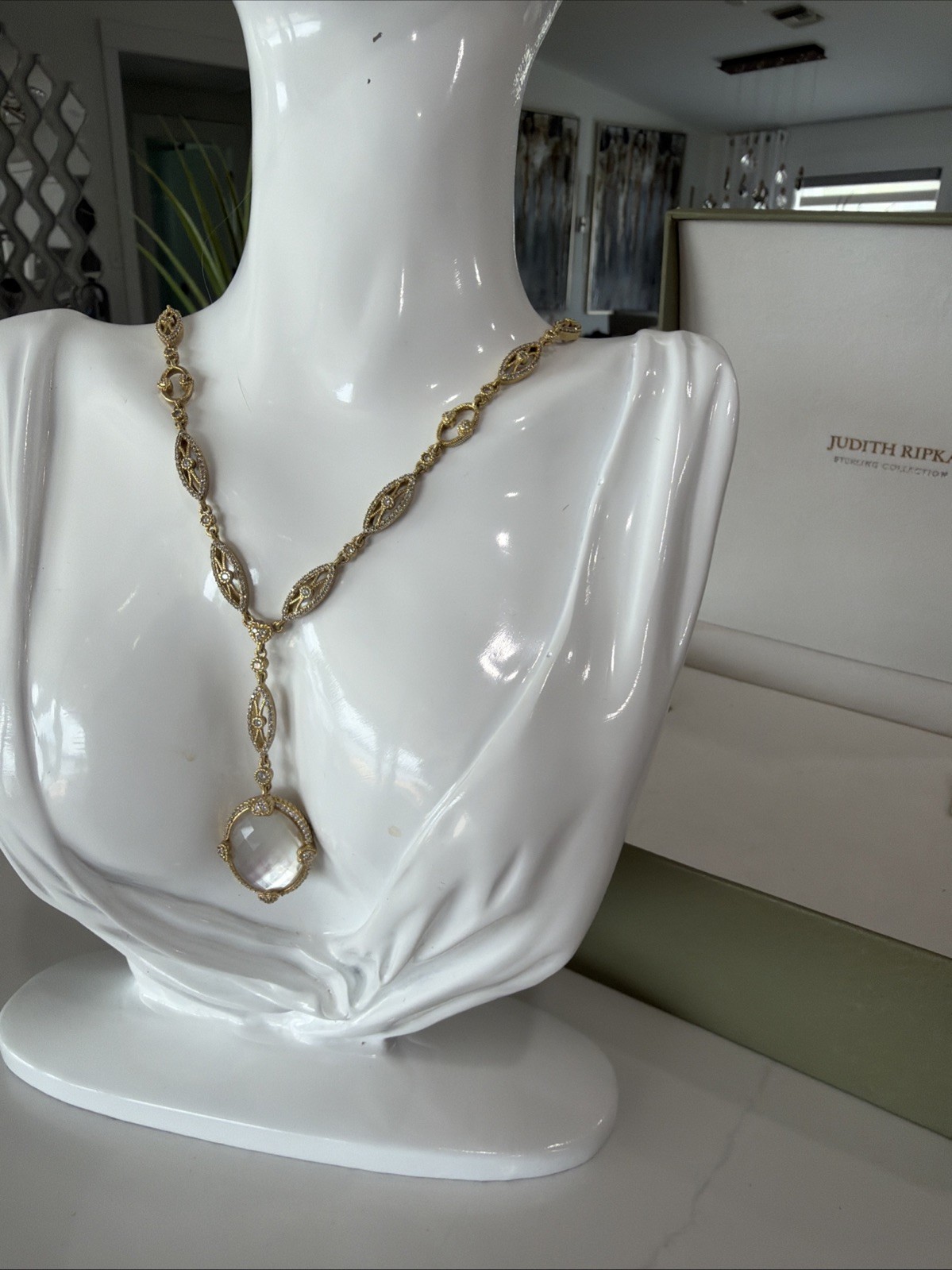 Judith Ripka Necklace 925 Clad Mother Of Pearl Exquisite Lariat