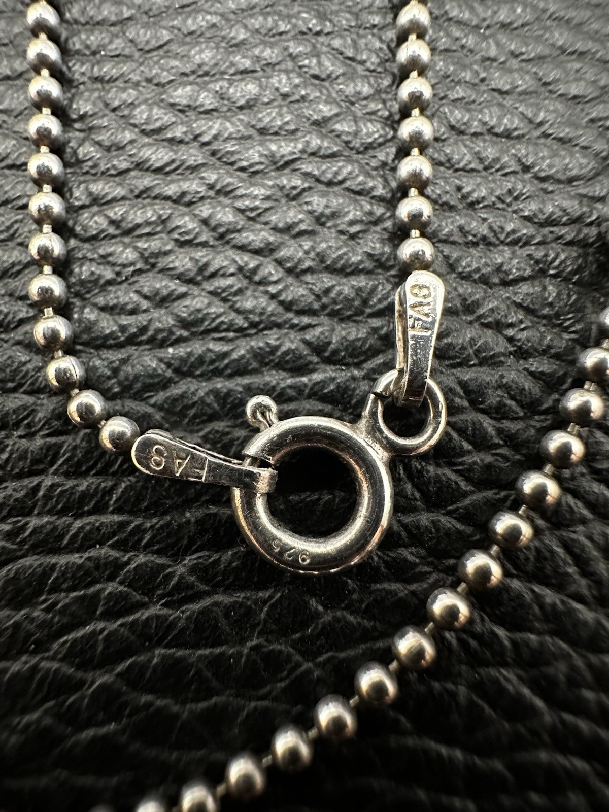 Sterling Silver Bead Station Necklace w/Spring Ring Clasp 16 Inches 925 Italy