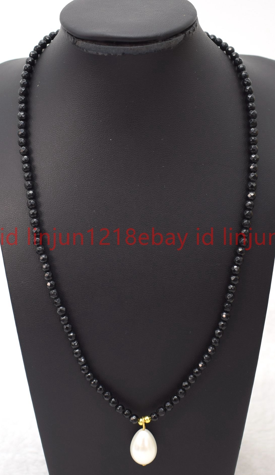 Faceted 4mm Black Agate Round Gems White Shell Pearl Pendant Necklace 16-28in