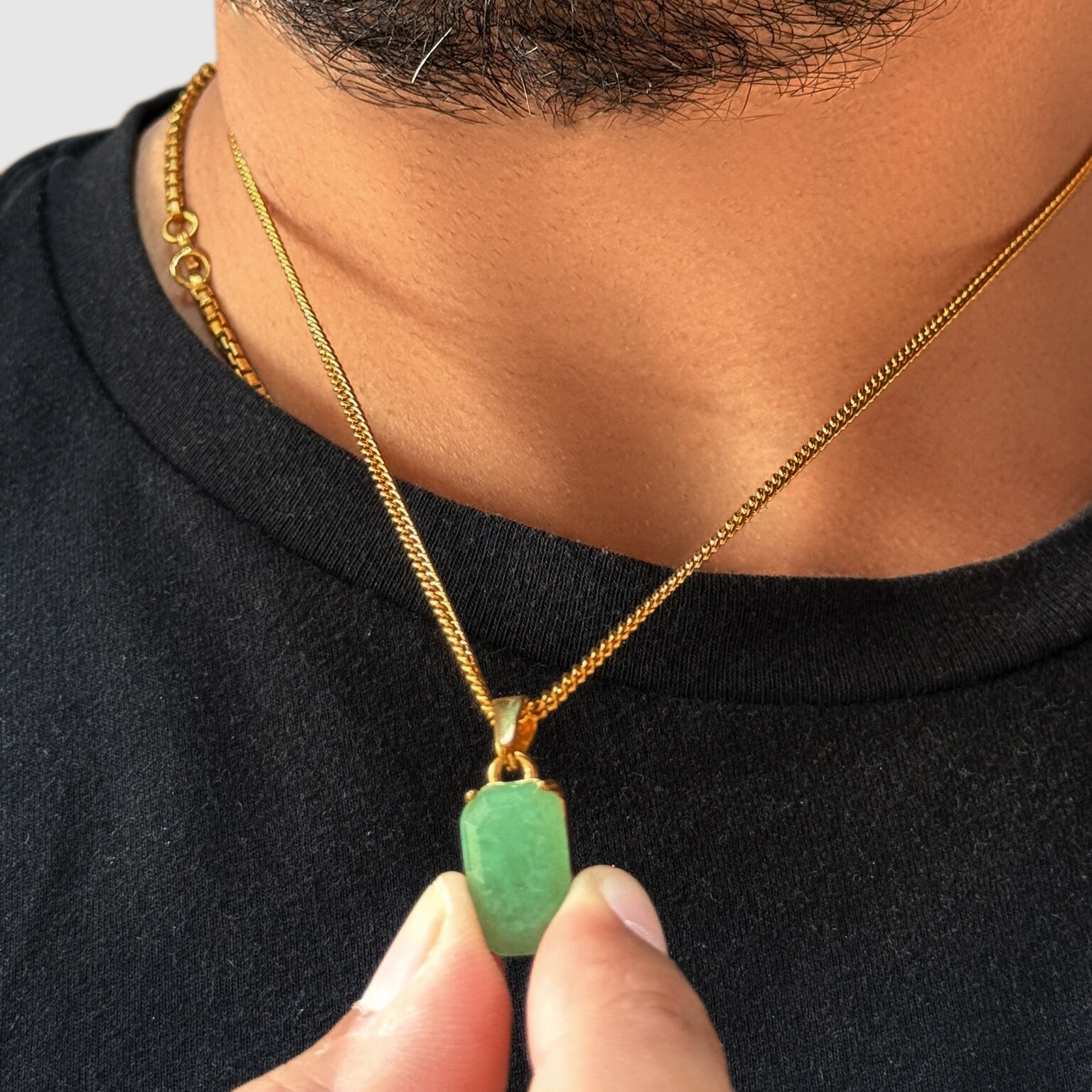 18K Gold Jade Stone Healing Crystal Pendant/Necklace Chain Gemstone Amulet 20”