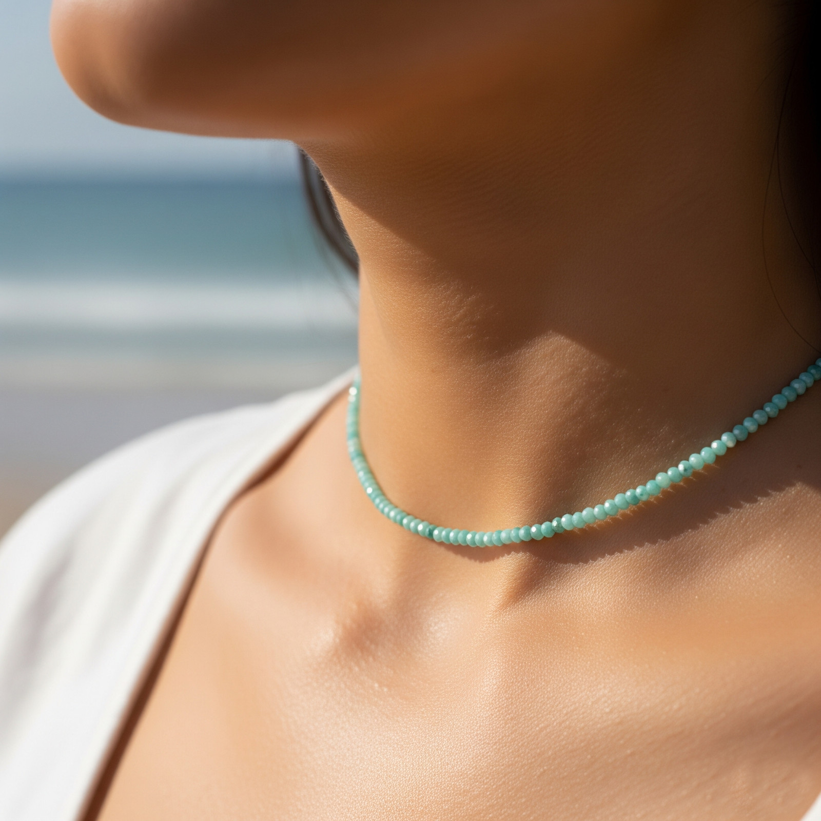 Amazonite Necklace 3mm Faceted Bead Choker Healing Crystal Gifts Handmade