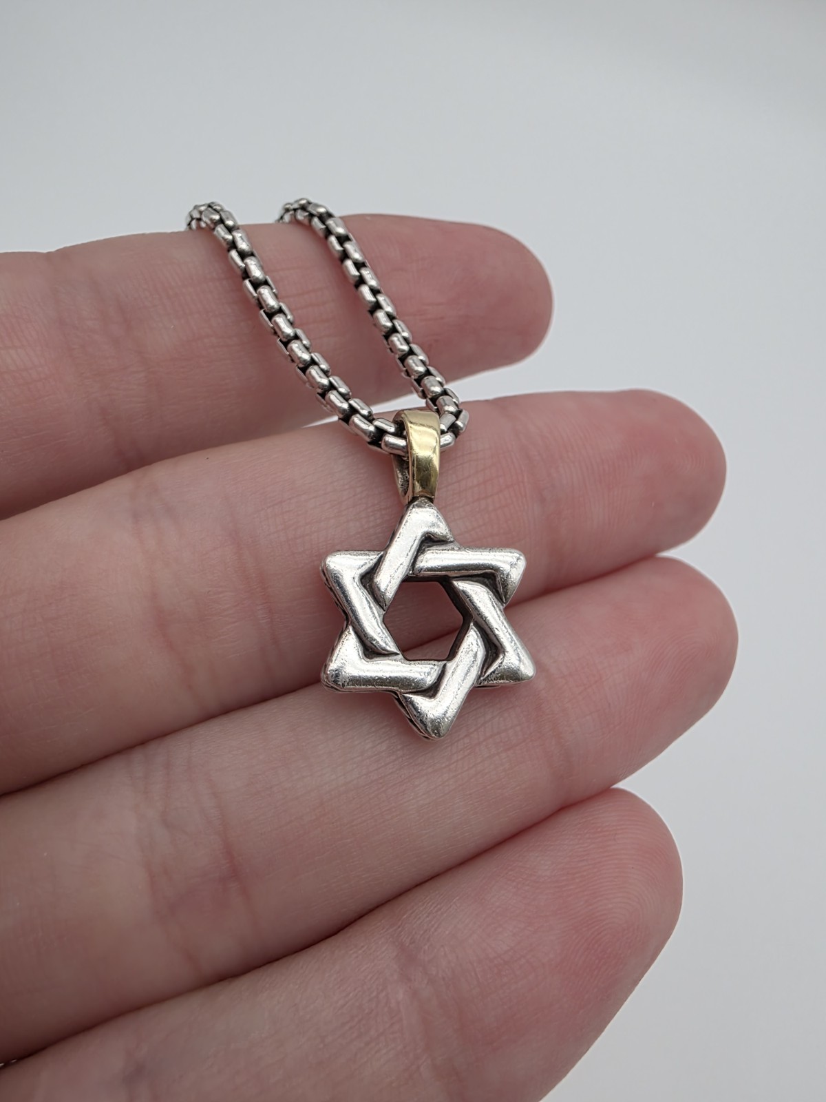 David Yurman Star of David Sterling Silver 925 And 18K Gold Pendant Necklace